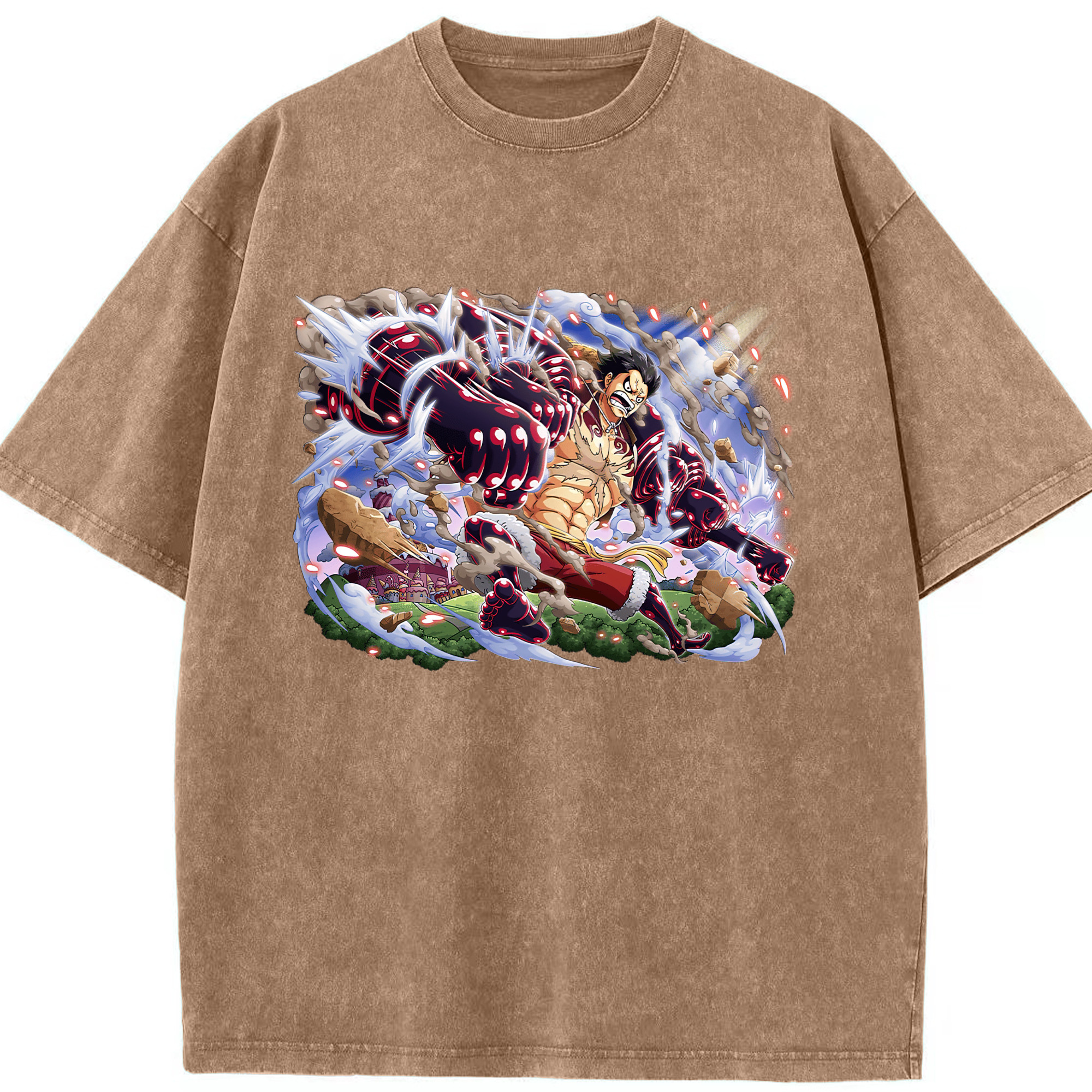 ワンピース モンキー・D・ルフィ ONE PIECE Monkey D. Luffy 綿100% ヴィンテージ風 半袖Tシャツ（フロントプリント）
