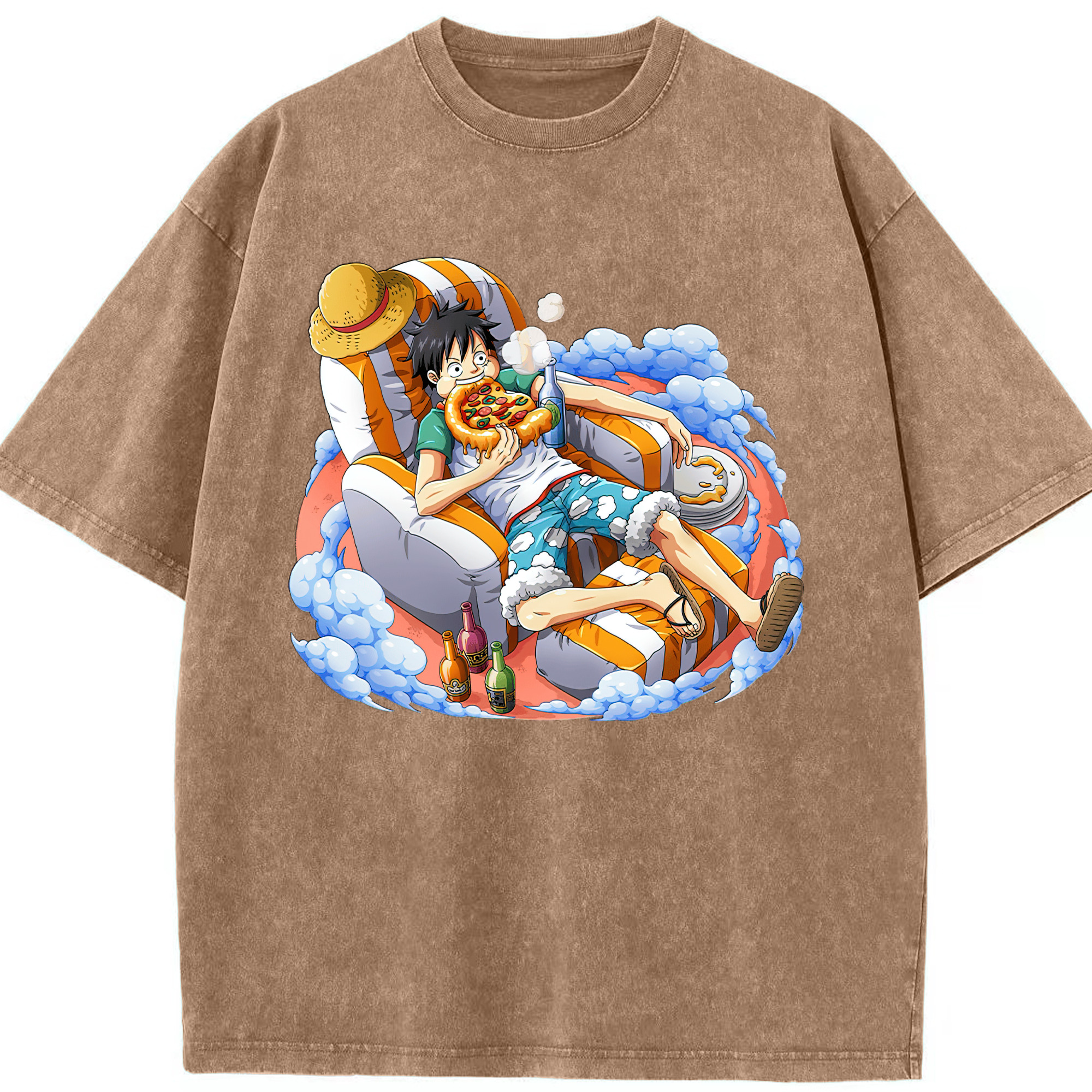 ワンピース モンキー・D・ルフィ ONE PIECE Monkey D. Luffy 綿100% ヴィンテージ風 半袖Tシャツ（フロントプリント）