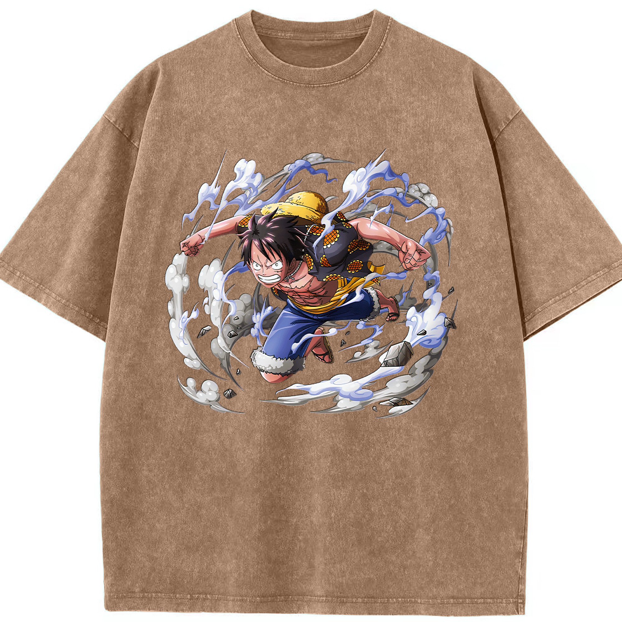ワンピース モンキー・D・ルフィ ONE PIECE Monkey D. Luffy 綿100% ヴィンテージ風 半袖Tシャツ（フロントプリント）