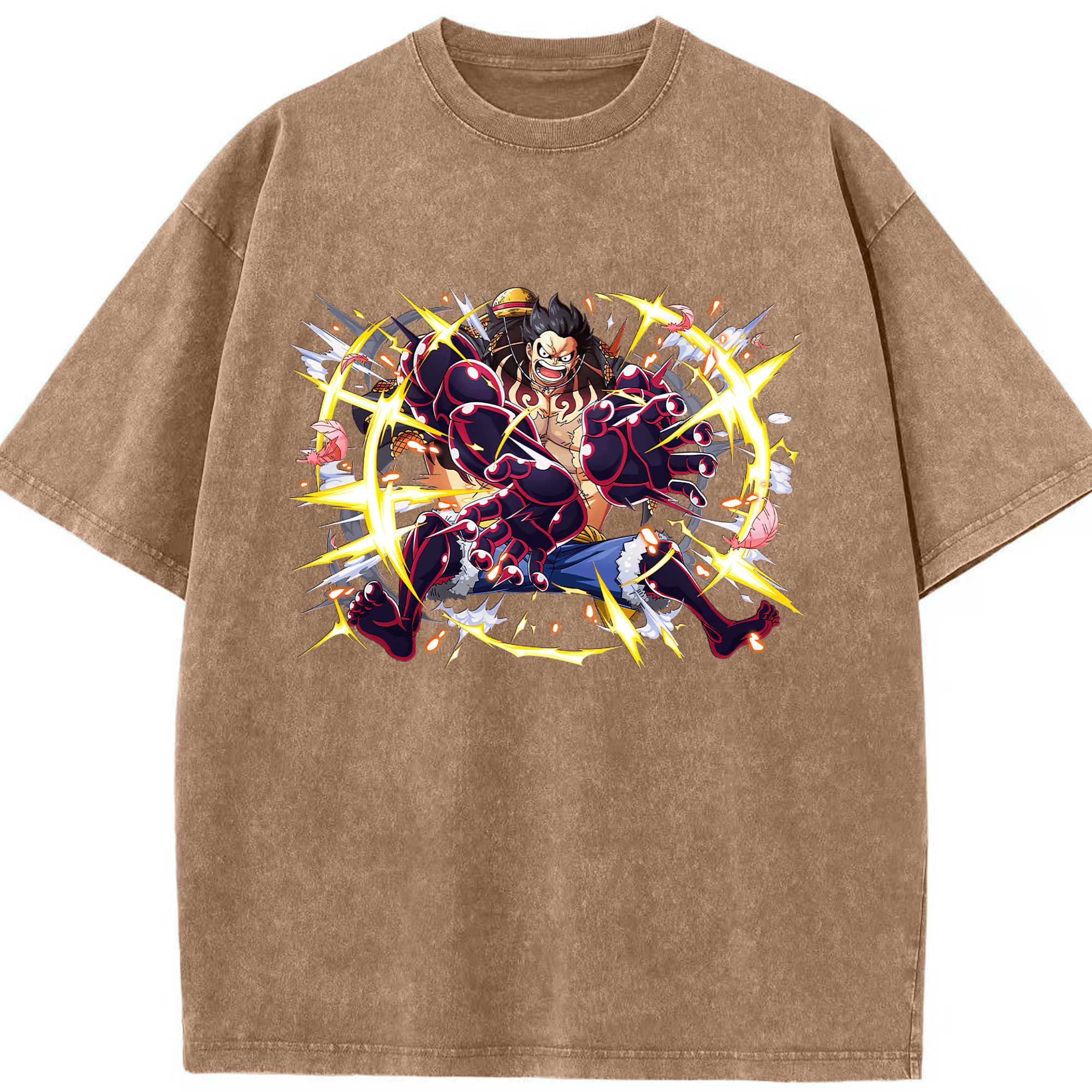 ワンピース モンキー・D・ルフィ ONE PIECE Monkey D. Luffy 綿100% ヴィンテージ風 半袖Tシャツ（フロントプリント）