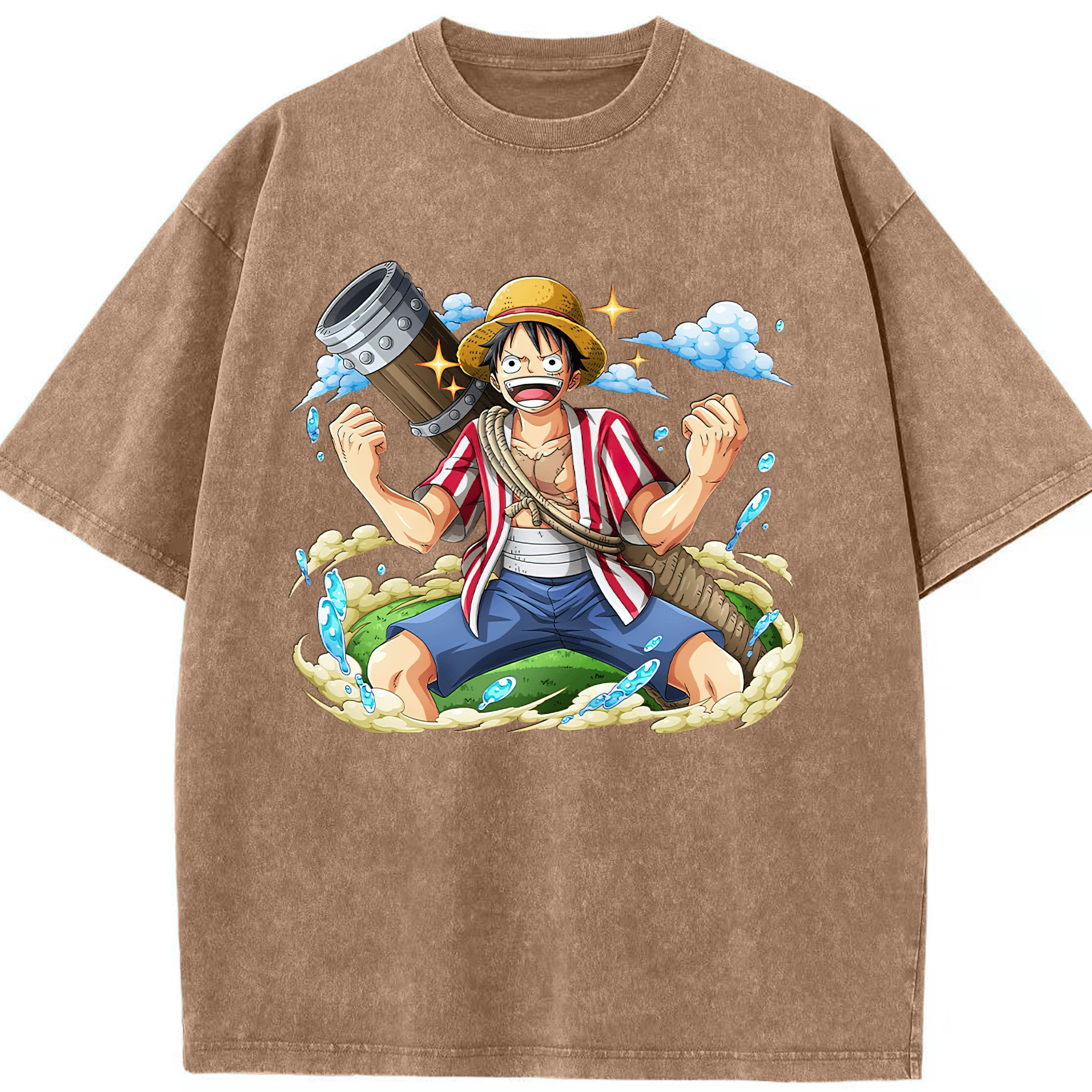 ワンピース モンキー・D・ルフィ ONE PIECE Monkey D. Luffy 綿100% ヴィンテージ風 半袖Tシャツ（フロントプリント）