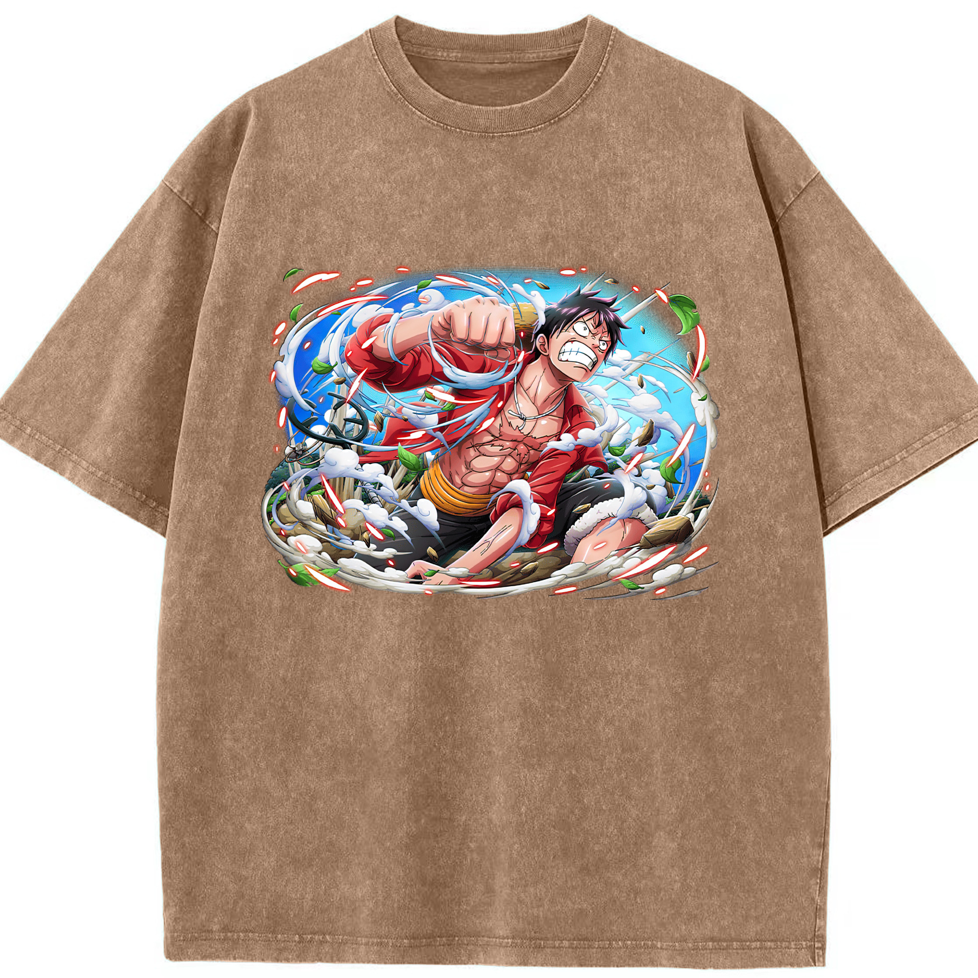 ワンピース モンキー・D・ルフィ ONE PIECE Monkey D. Luffy 綿100% ヴィンテージ風 半袖Tシャツ（フロントプリント）