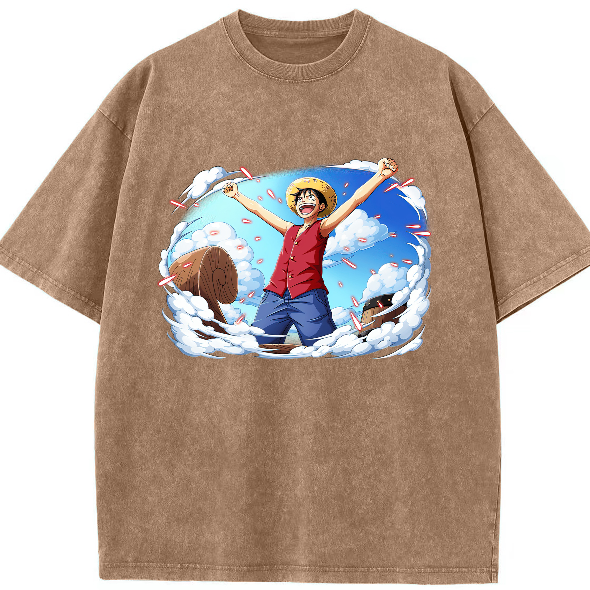 ワンピース モンキー・D・ルフィ ONE PIECE Monkey D. Luffy 綿100% ヴィンテージ風 半袖Tシャツ（フロントプリント）