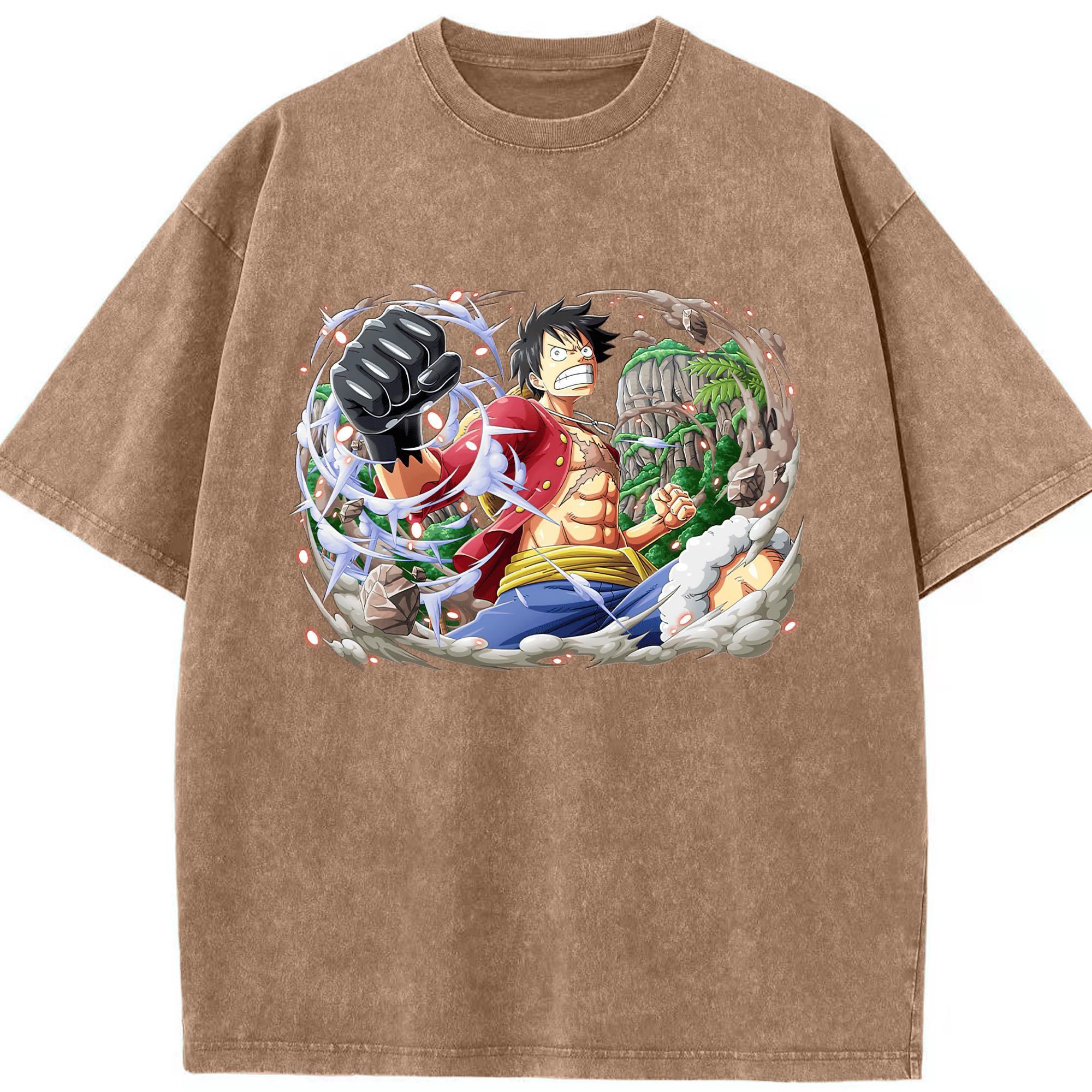 ワンピース モンキー・D・ルフィ ONE PIECE Monkey D. Luffy 綿100% ヴィンテージ風 半袖Tシャツ（フロントプリント）