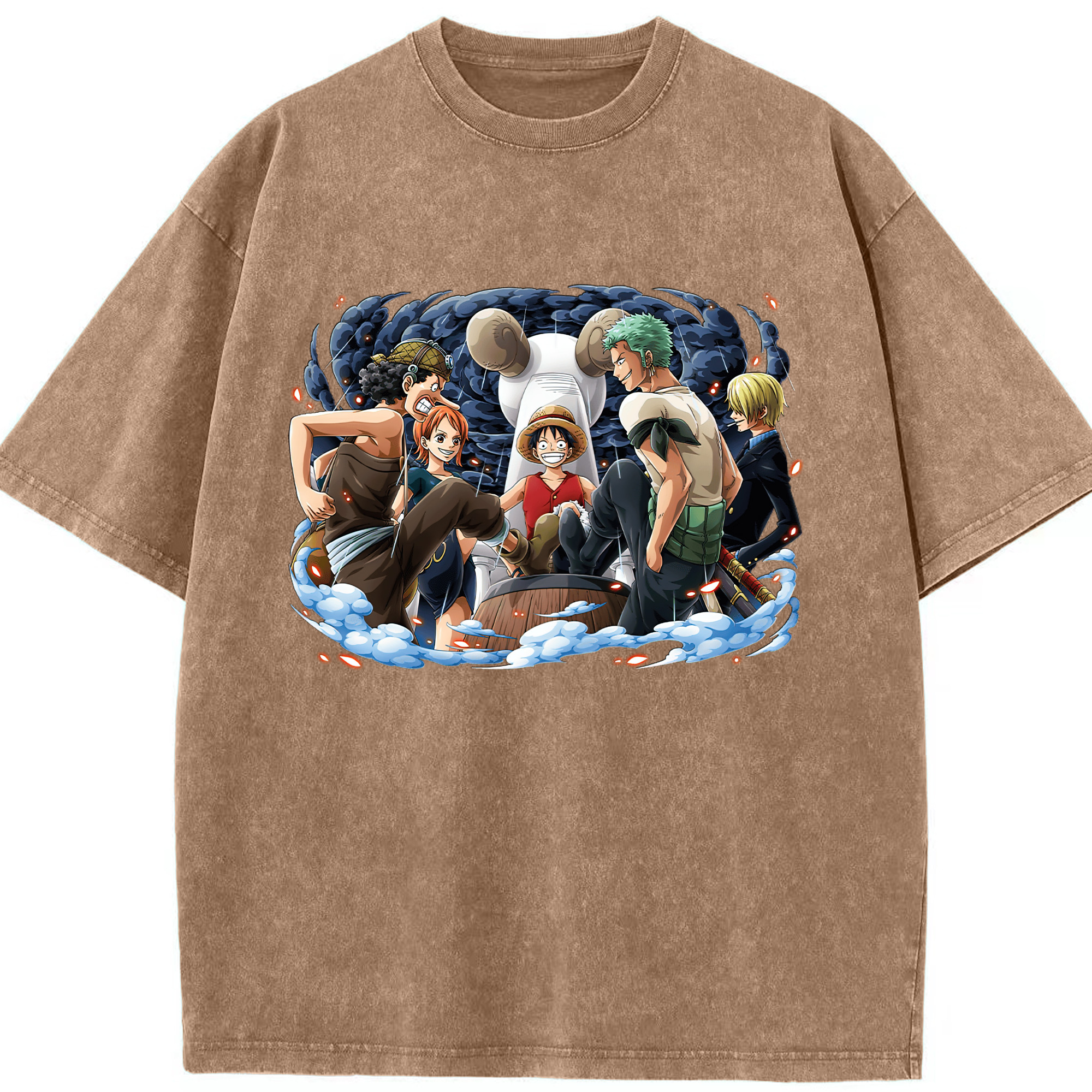 ワンピース モンキー・D・ルフィ ONE PIECE Monkey D. Luffy 綿100% ヴィンテージ風 半袖Tシャツ（フロントプリント）