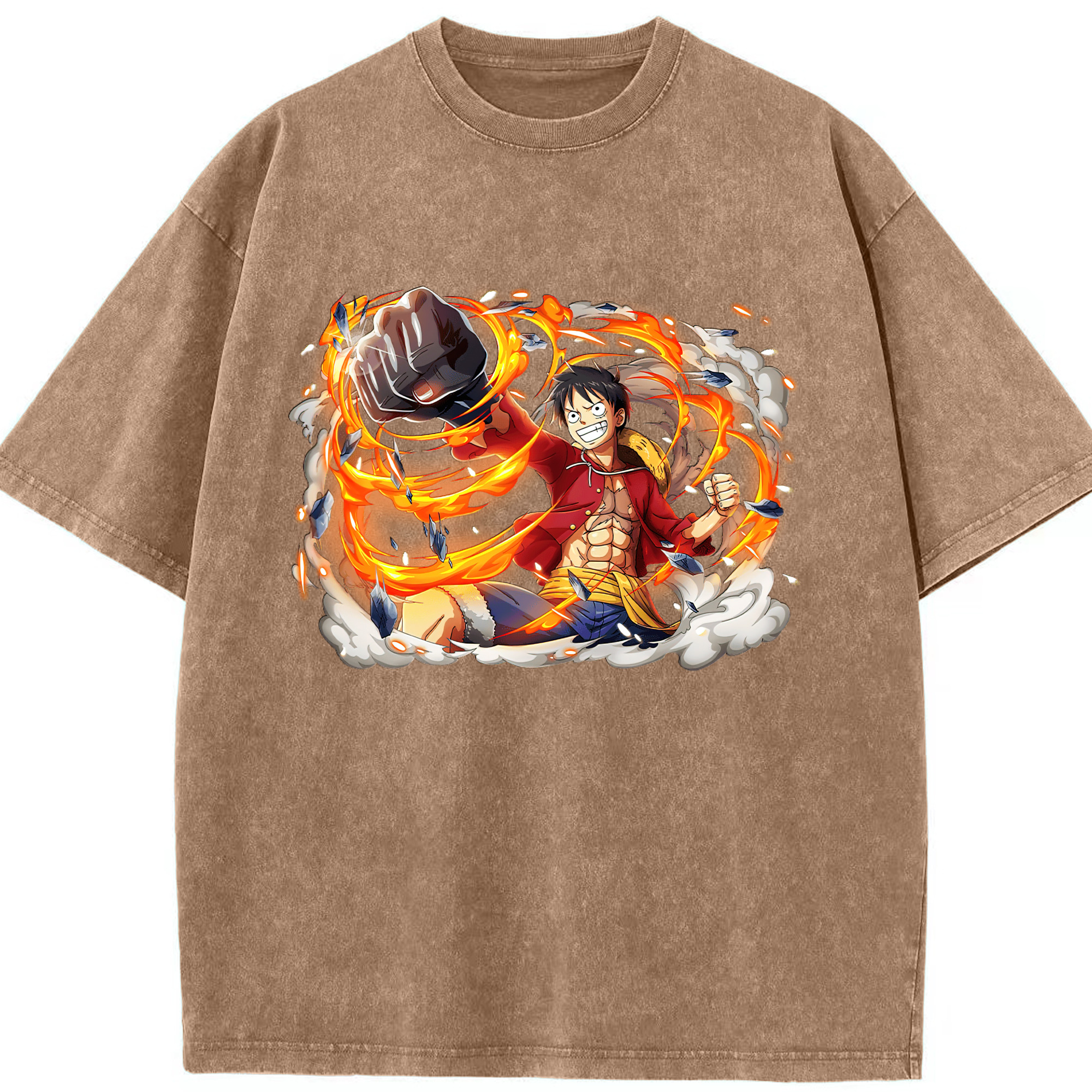 ワンピース モンキー・D・ルフィ ONE PIECE Monkey D. Luffy 綿100% ヴィンテージ風 半袖Tシャツ（フロントプリント）