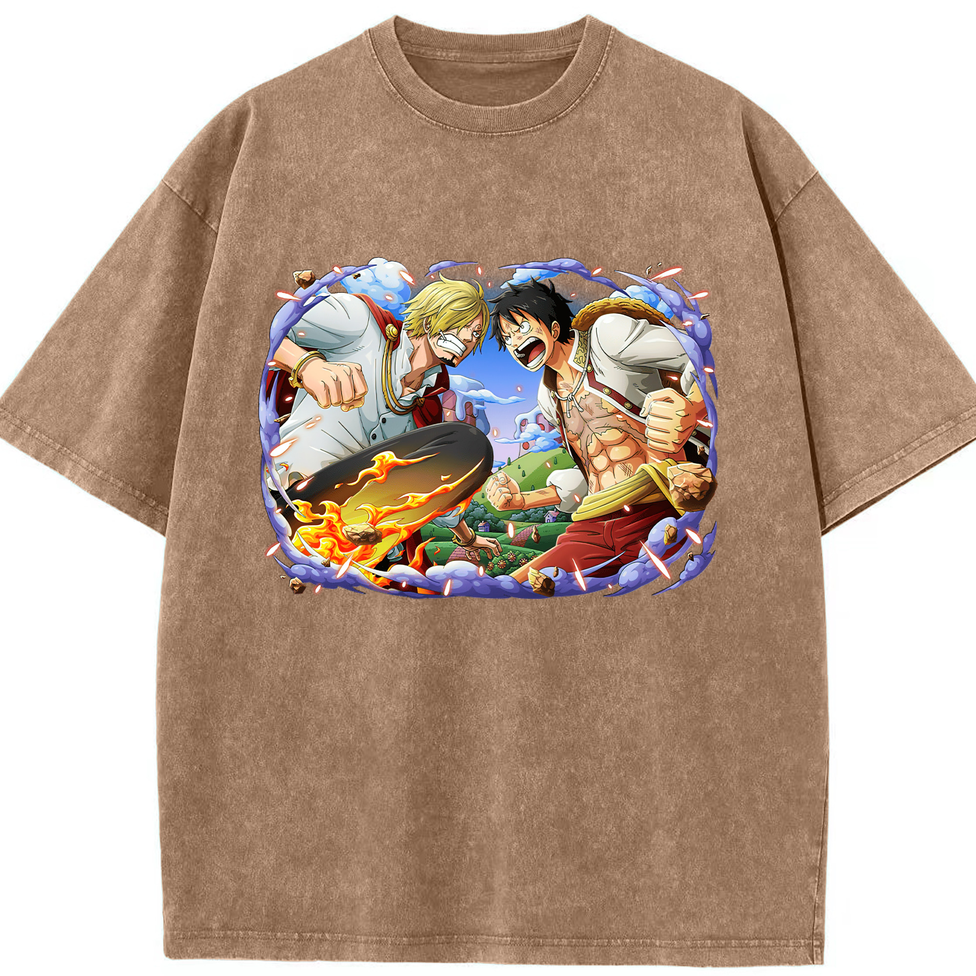 ワンピース モンキー・D・ルフィ ONE PIECE Monkey D. Luffy 綿100% ヴィンテージ風 半袖Tシャツ（フロントプリント）