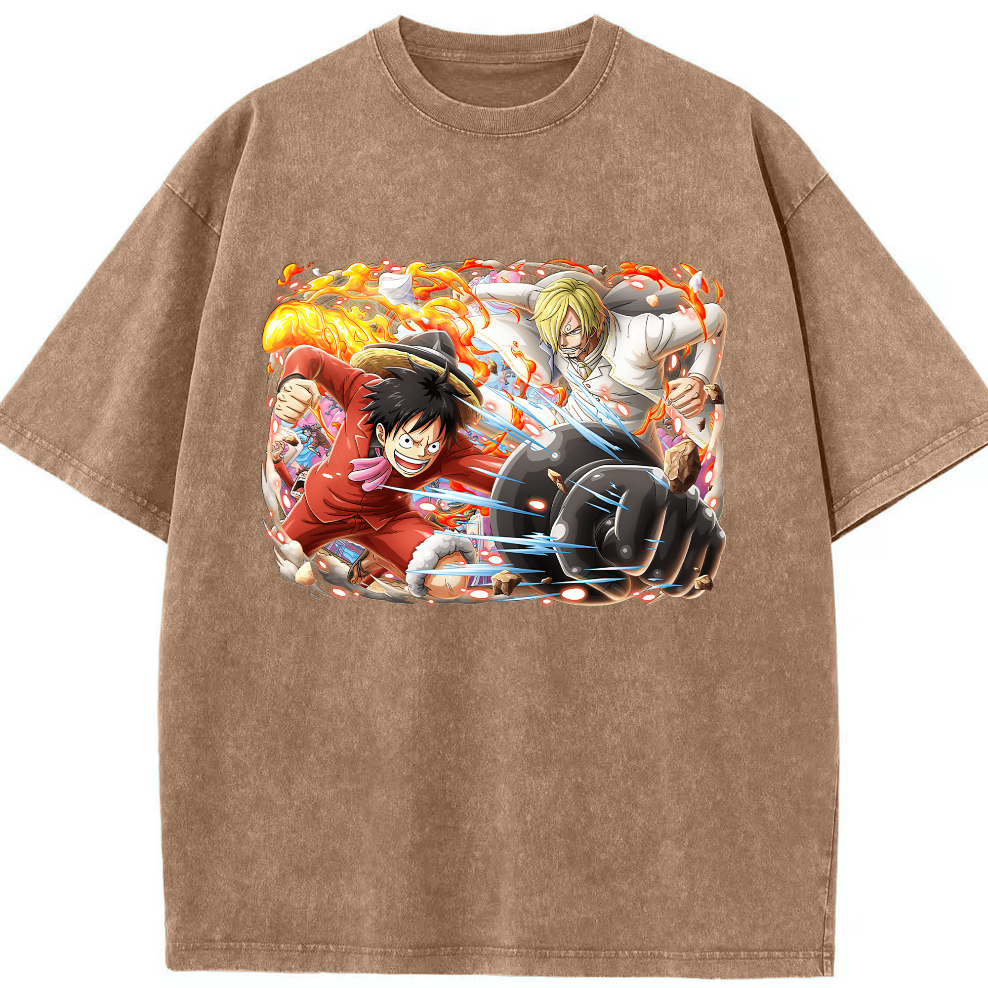ワンピース モンキー・D・ルフィ ONE PIECE Monkey D. Luffy 綿100% ヴィンテージ風 半袖Tシャツ（フロントプリント）
