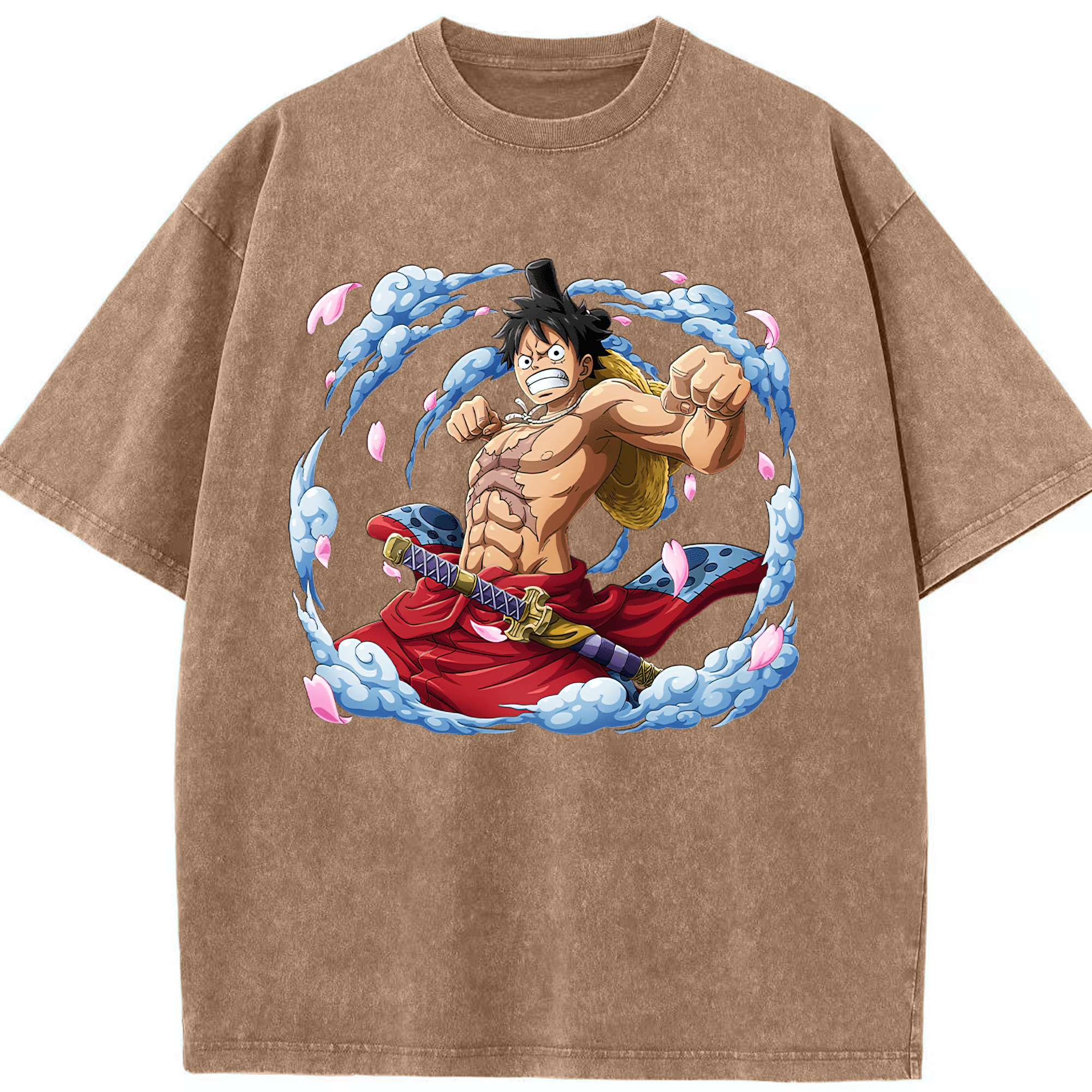 ワンピース モンキー・D・ルフィ ONE PIECE Monkey D. Luffy 綿100% ヴィンテージ風 半袖Tシャツ（フロントプリント）