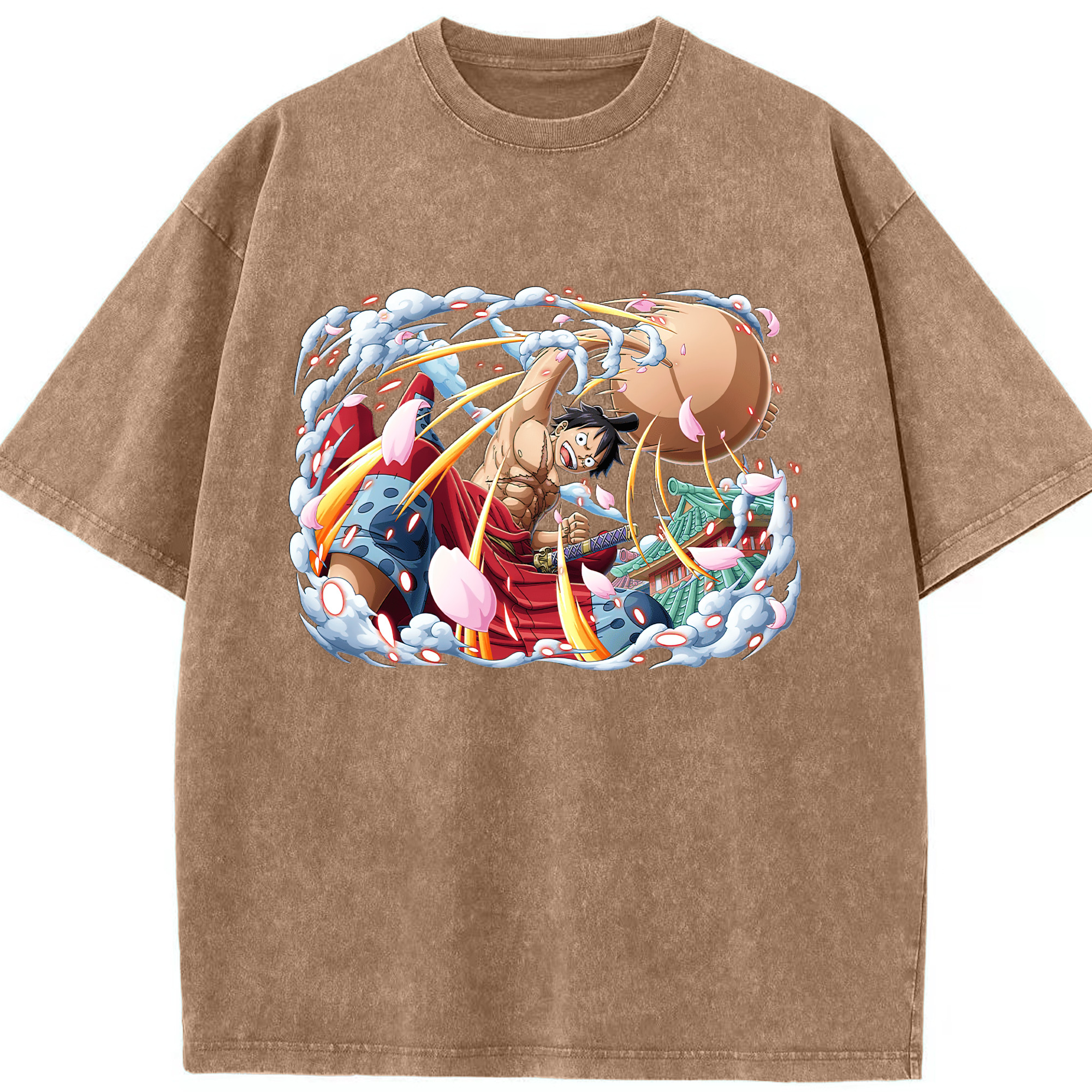 ワンピース モンキー・D・ルフィ ONE PIECE Monkey D. Luffy 綿100% ヴィンテージ風 半袖Tシャツ（フロントプリント）