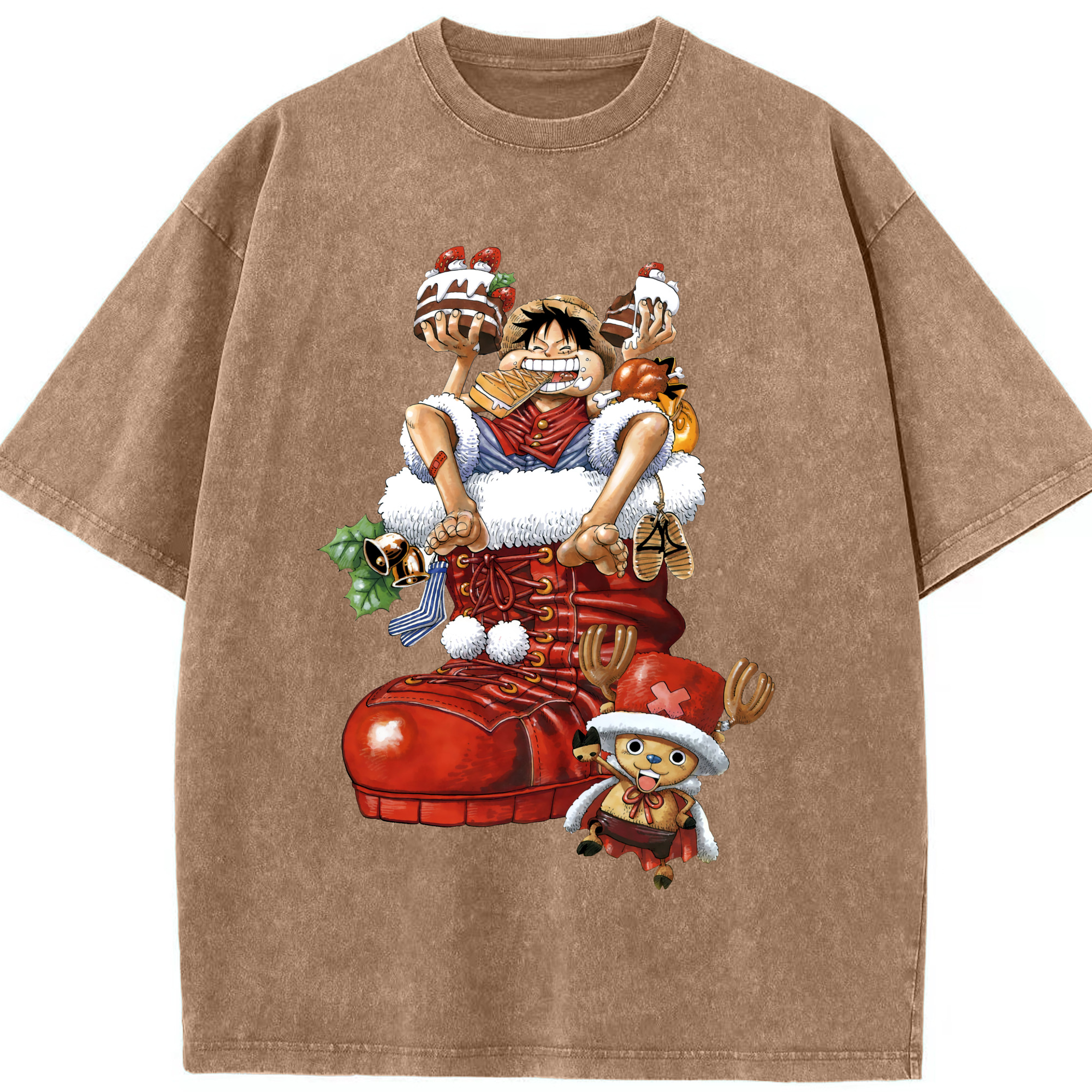 ワンピース モンキー・D・ルフィ ONE PIECE Monkey D. Luffy 綿100% ヴィンテージ風 半袖Tシャツ（フロントプリント）