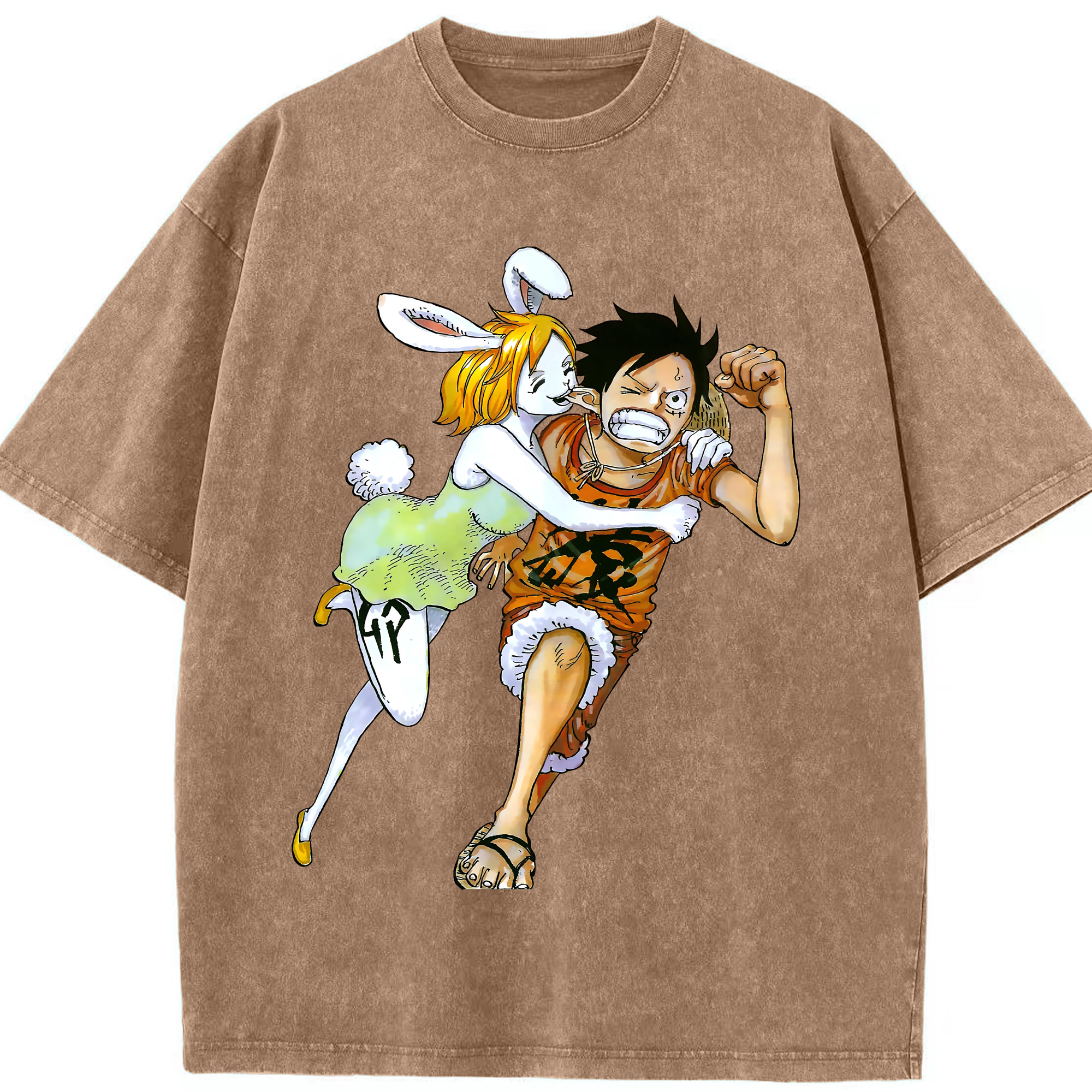 ワンピース モンキー・D・ルフィ ONE PIECE Monkey D. Luffy 綿100% ヴィンテージ風 半袖Tシャツ（フロントプリント）