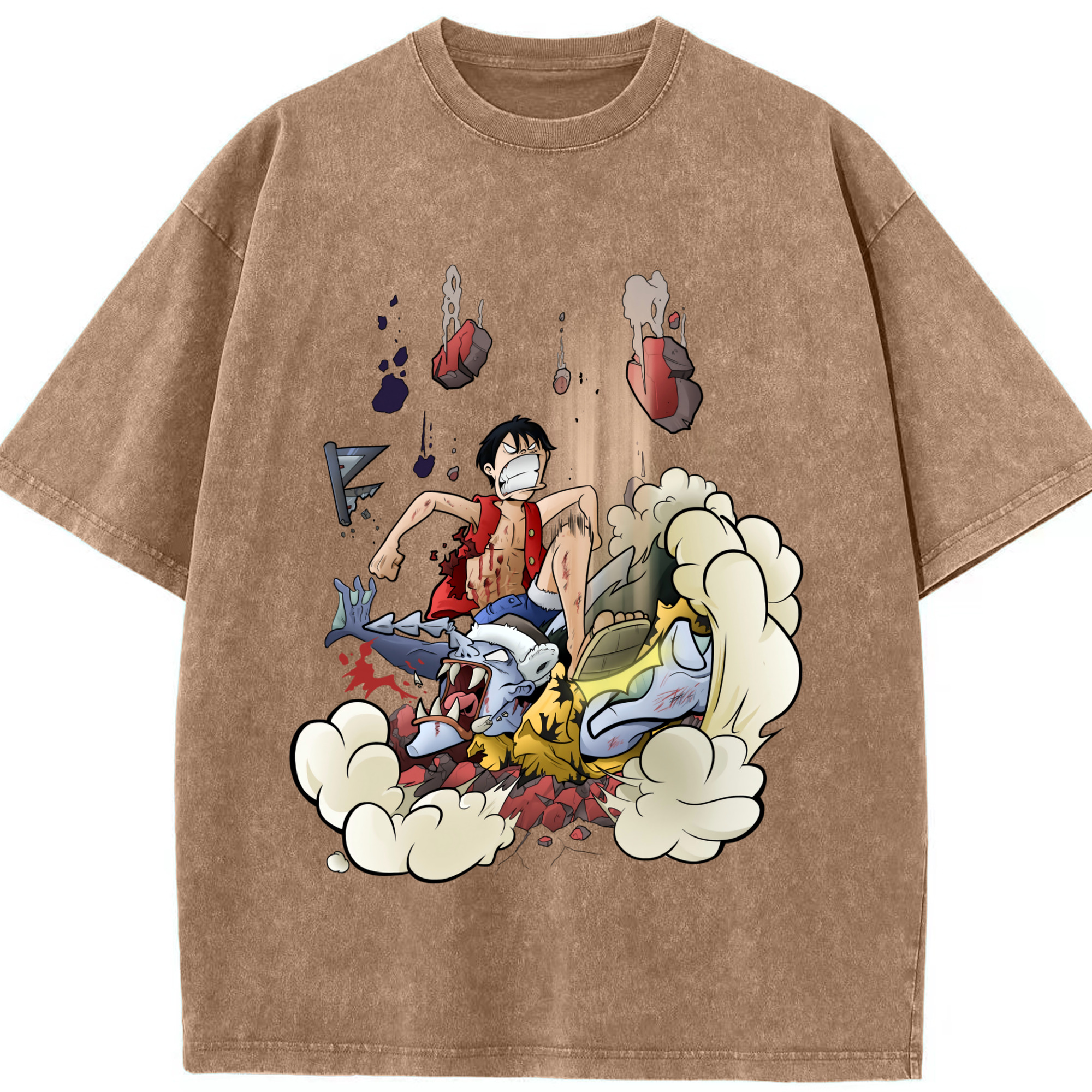 ワンピース モンキー・D・ルフィ ONE PIECE Monkey D. Luffy 綿100% ヴィンテージ風 半袖Tシャツ（フロントプリント）