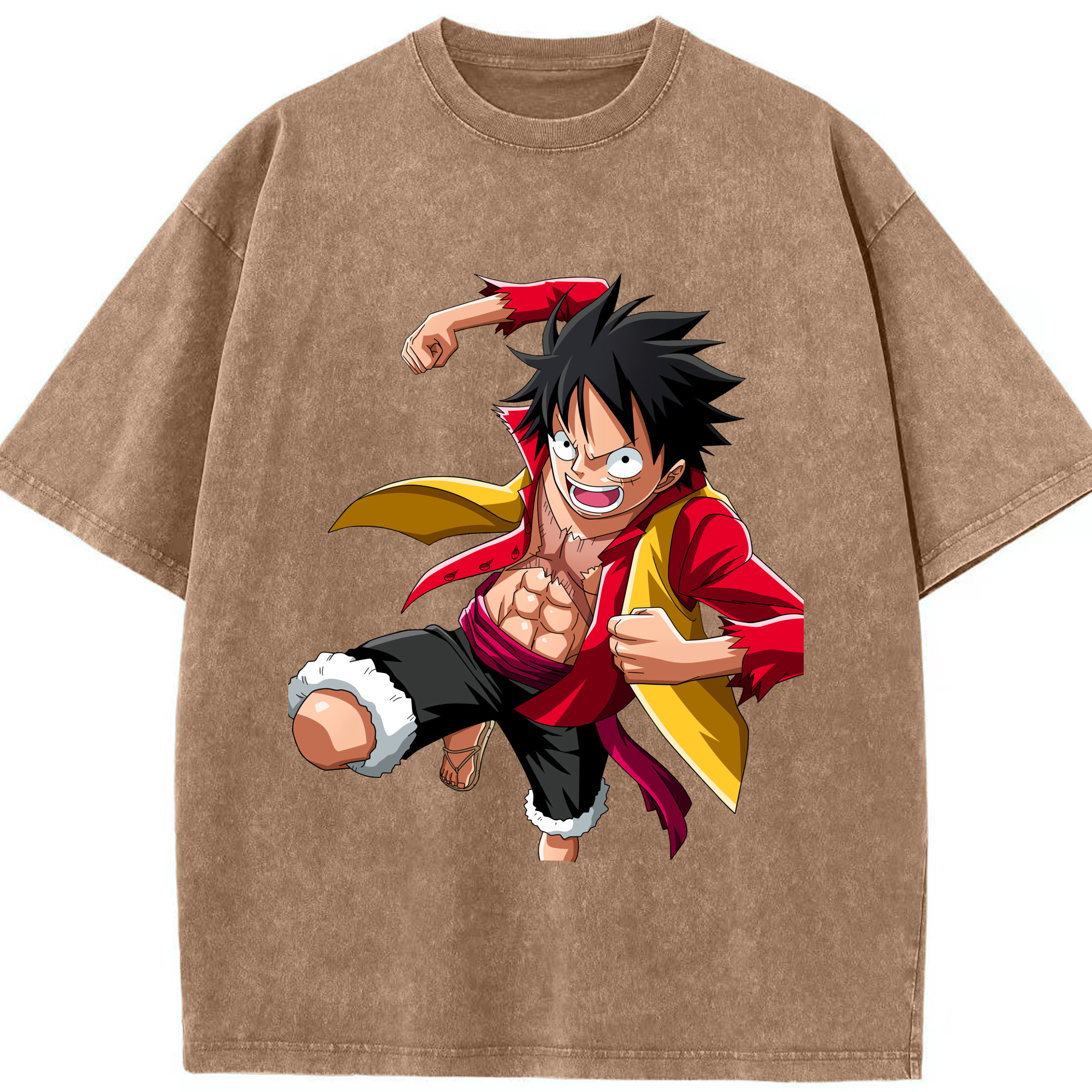 ワンピース モンキー・D・ルフィ ONE PIECE Monkey D. Luffy 綿100% ヴィンテージ風 半袖Tシャツ（フロントプリント）
