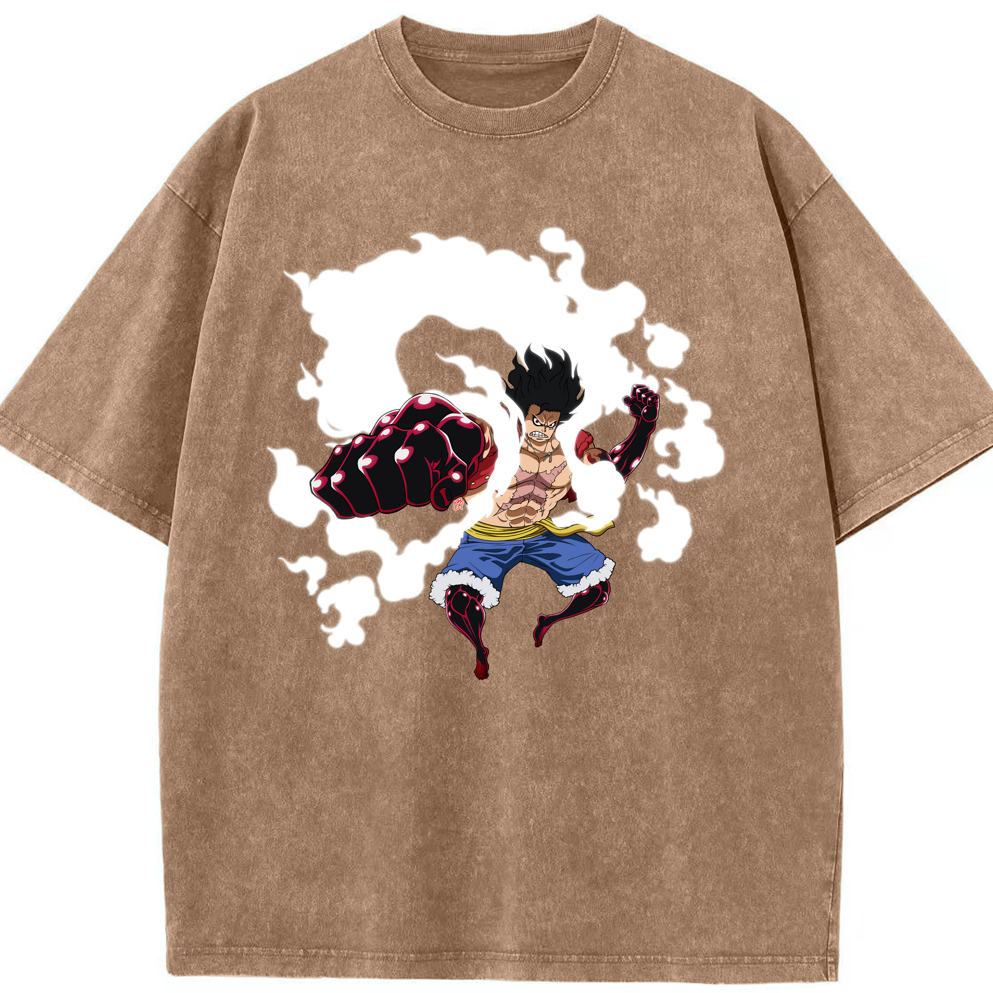 ワンピース モンキー・D・ルフィ ONE PIECE Monkey D. Luffy 綿100% ヴィンテージ風 半袖Tシャツ（フロントプリント）