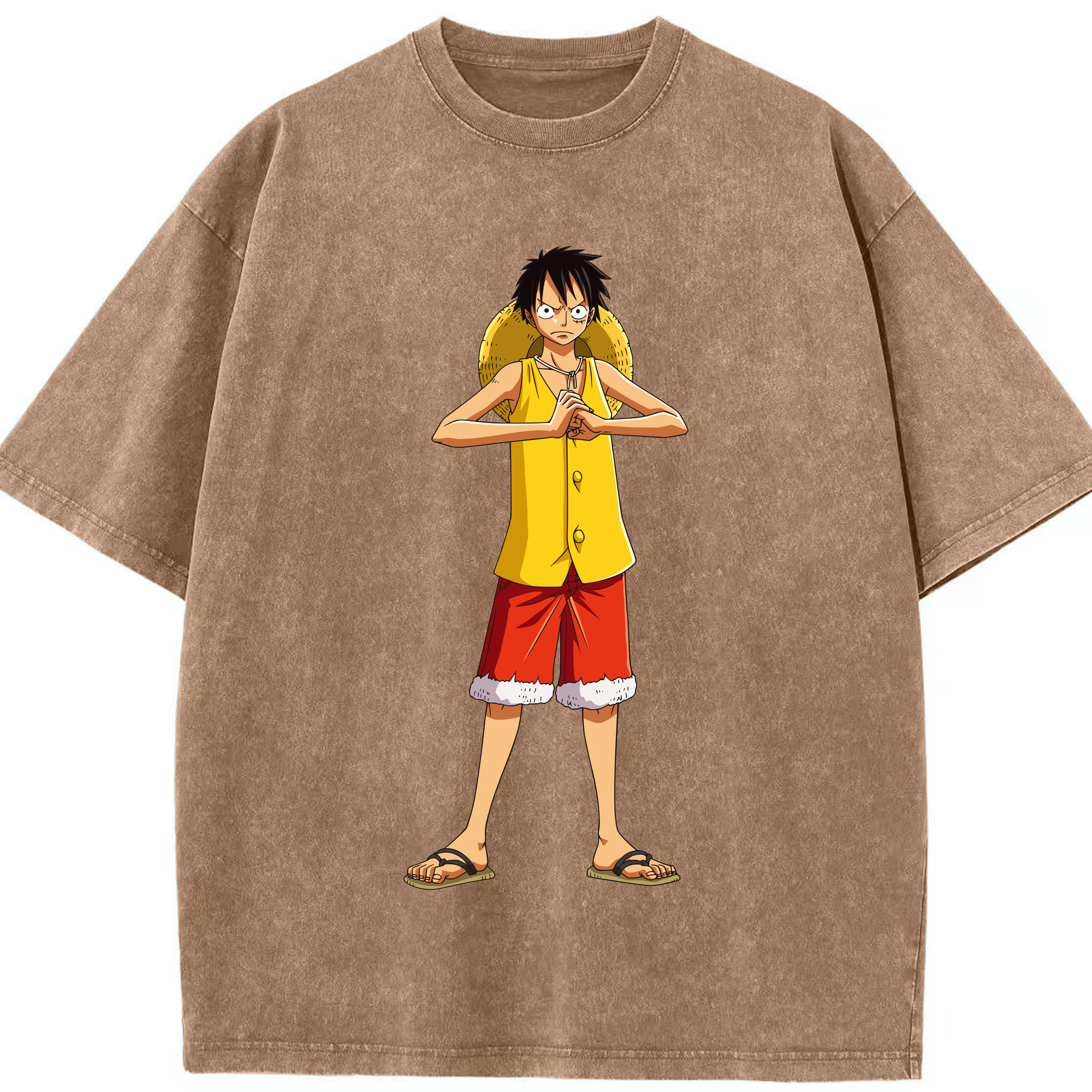 ワンピース モンキー・D・ルフィ ONE PIECE Monkey D. Luffy 綿100% ヴィンテージ風 半袖Tシャツ（フロントプリント）