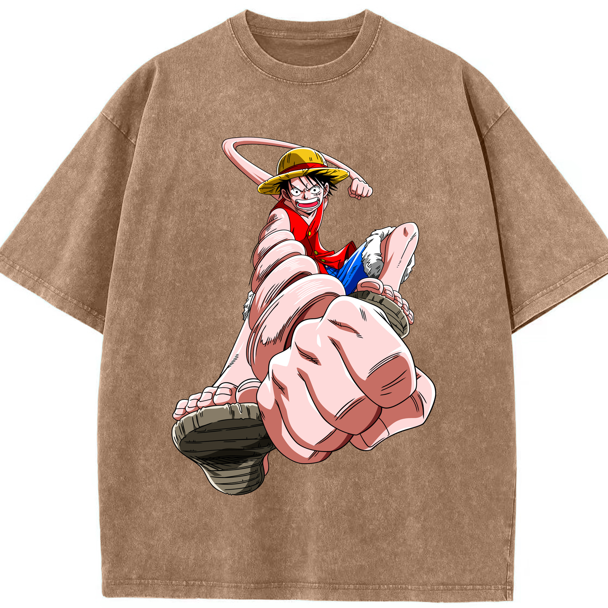 ワンピース モンキー・D・ルフィ ONE PIECE Monkey D. Luffy 綿100% ヴィンテージ風 半袖Tシャツ（フロントプリント）