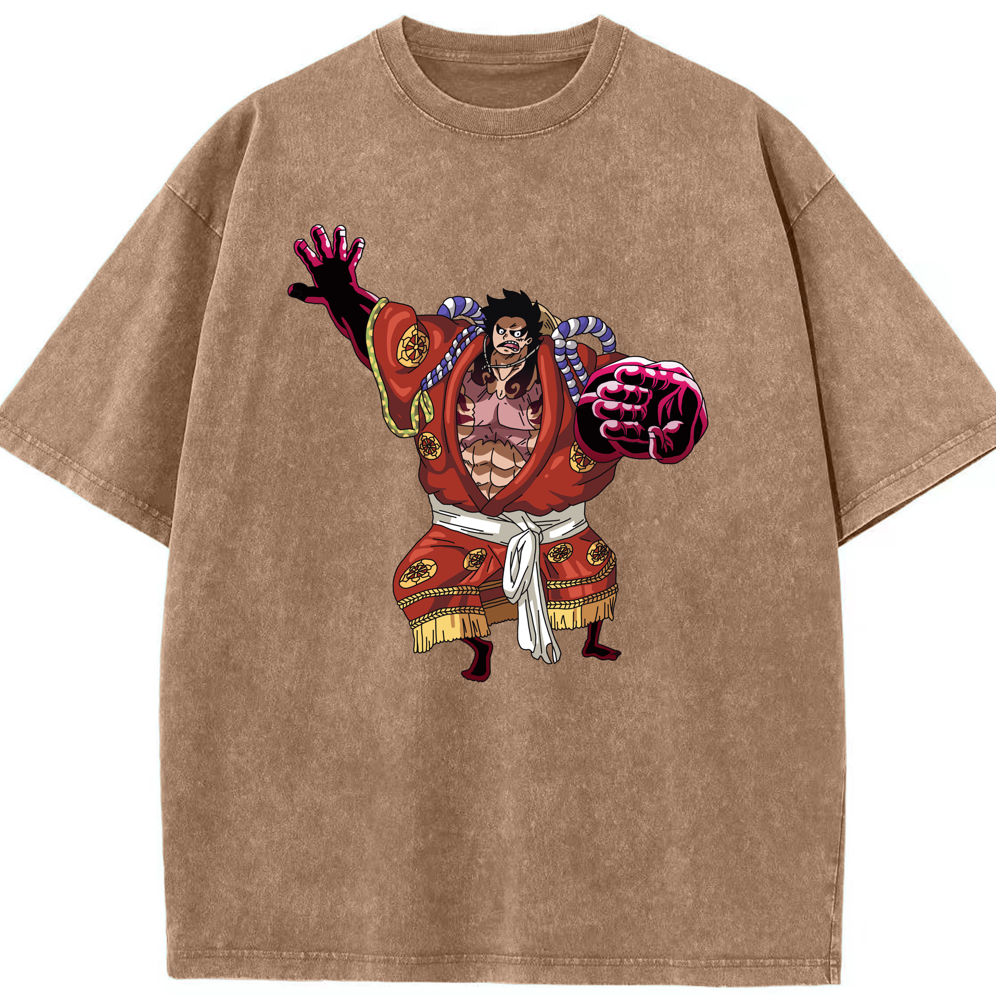 ワンピース モンキー・D・ルフィ ONE PIECE Monkey D. Luffy 綿100% ヴィンテージ風 半袖Tシャツ（フロントプリント）