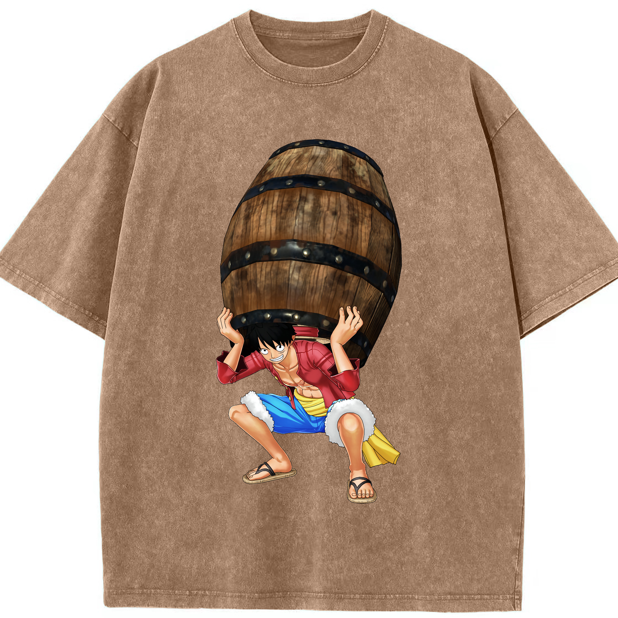 ワンピース モンキー・D・ルフィ ONE PIECE Monkey D. Luffy 綿100% ヴィンテージ風 半袖Tシャツ（フロントプリント）