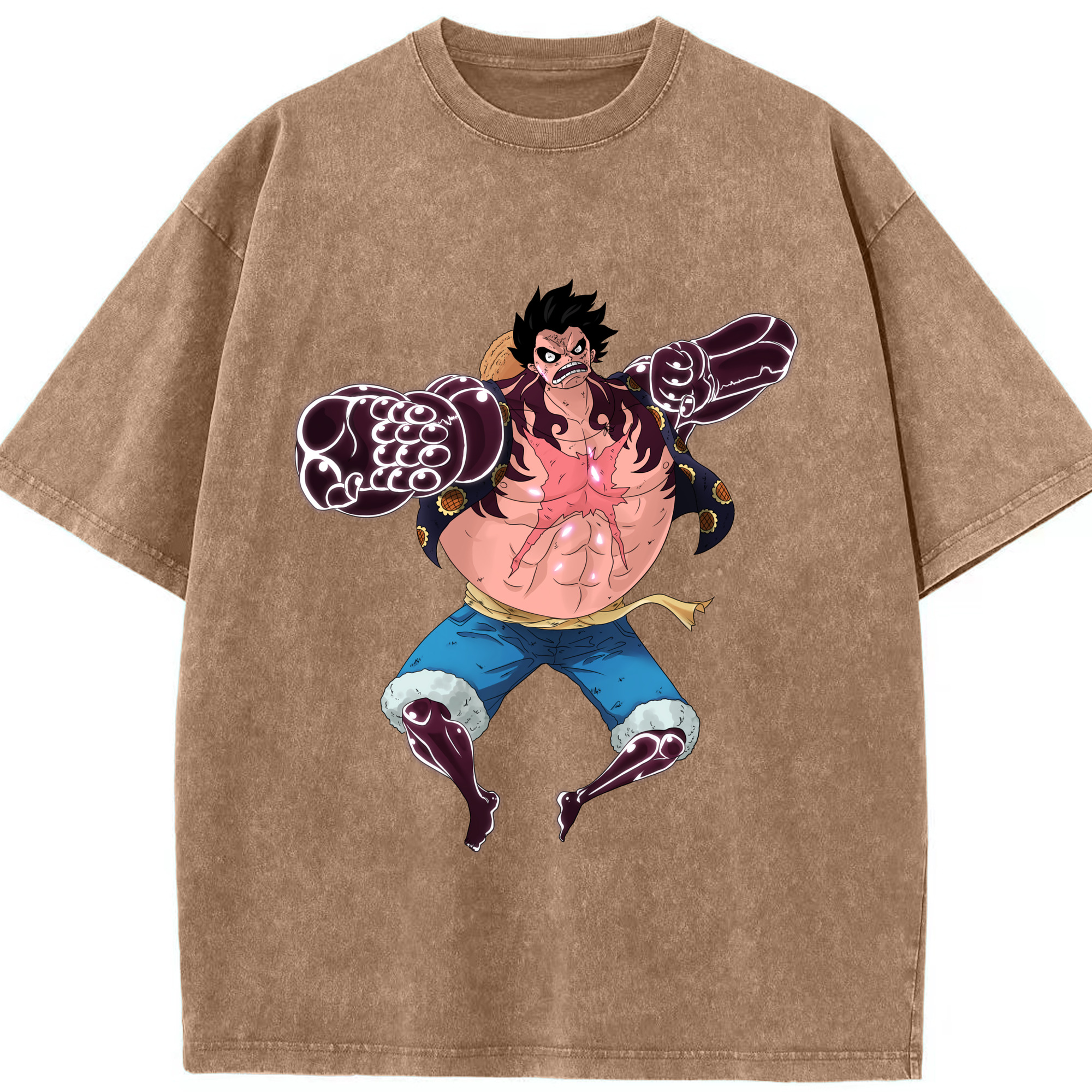 ワンピース モンキー・D・ルフィ ONE PIECE Monkey D. Luffy 綿100% ヴィンテージ風 半袖Tシャツ（フロントプリント）