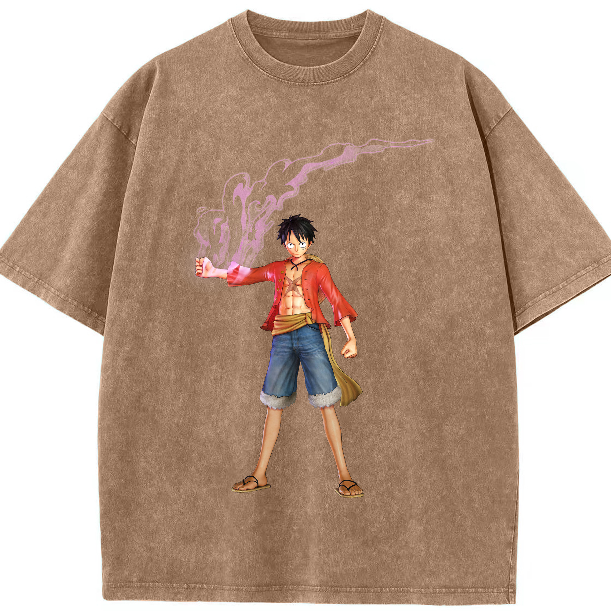 ワンピース モンキー・D・ルフィ ONE PIECE Monkey D. Luffy 綿100% ヴィンテージ風 半袖Tシャツ（フロントプリント）