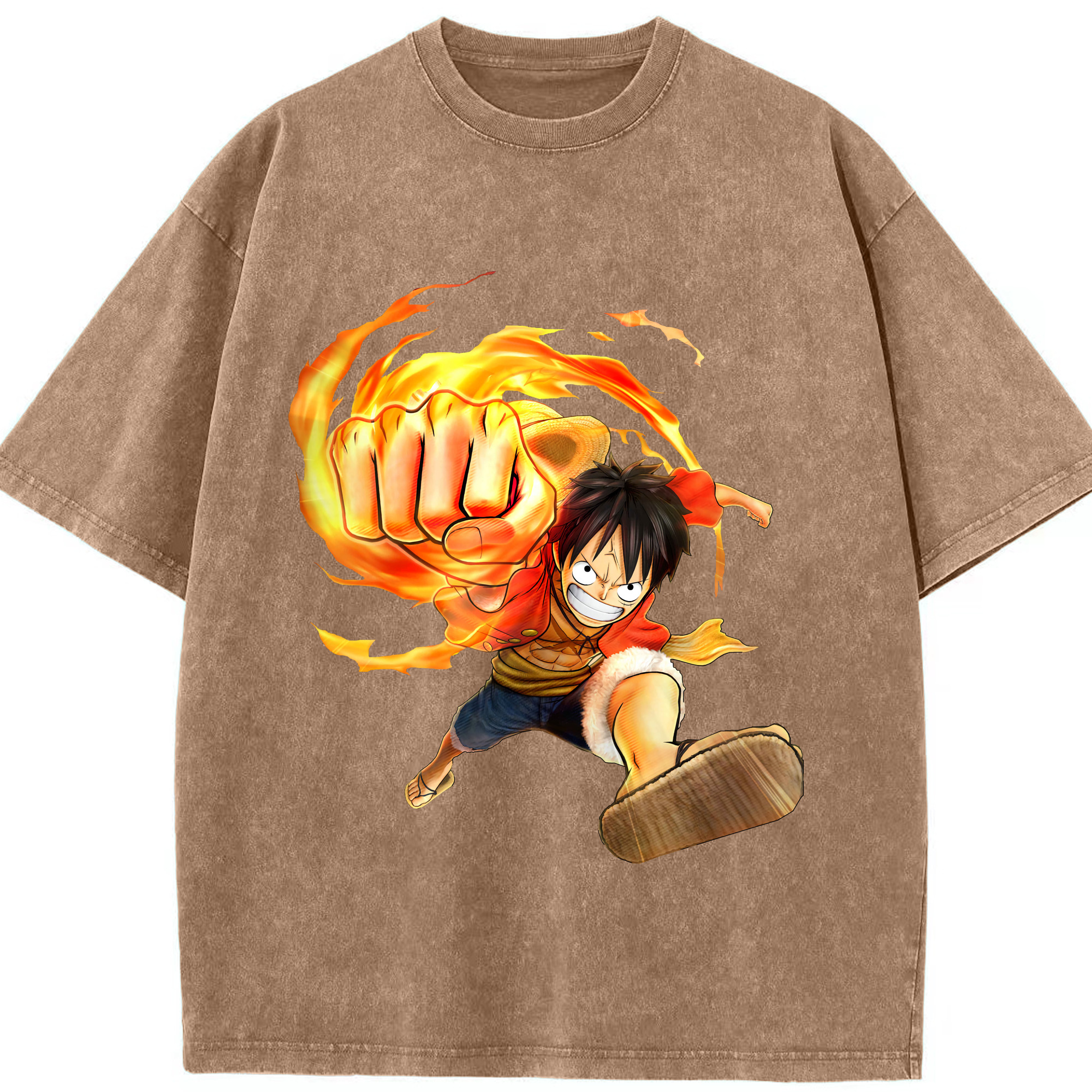 ワンピース モンキー・D・ルフィ ONE PIECE Monkey D. Luffy 綿100% ヴィンテージ風 半袖Tシャツ（フロントプリント）