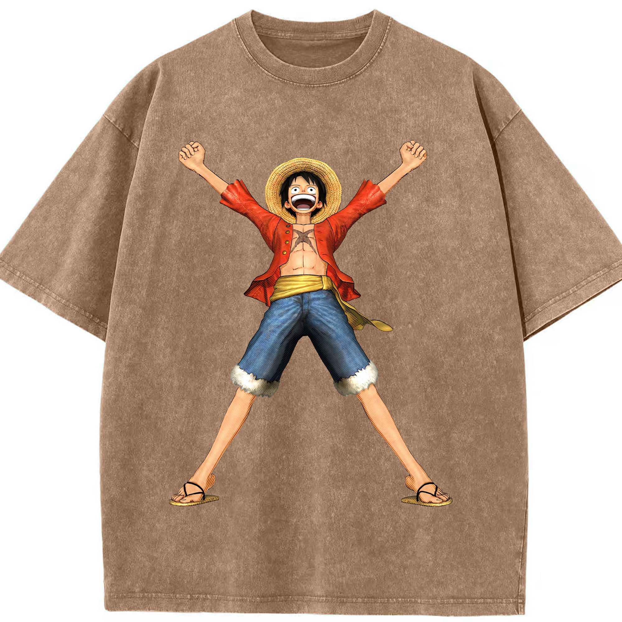 ワンピース モンキー・D・ルフィ ONE PIECE Monkey D. Luffy 綿100% ヴィンテージ風 半袖Tシャツ（フロントプリント）