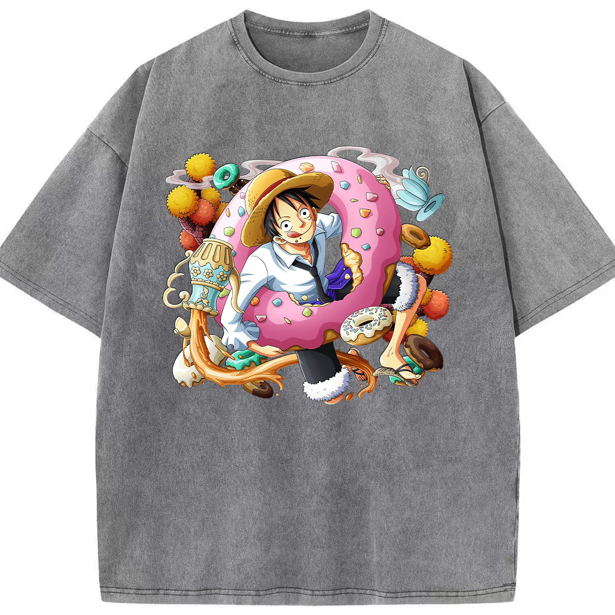 ワンピース モンキー・D・ルフィ ONE PIECE Monkey D. Luffy 綿100% ヴィンテージ風 半袖Tシャツ（フロントプリント）