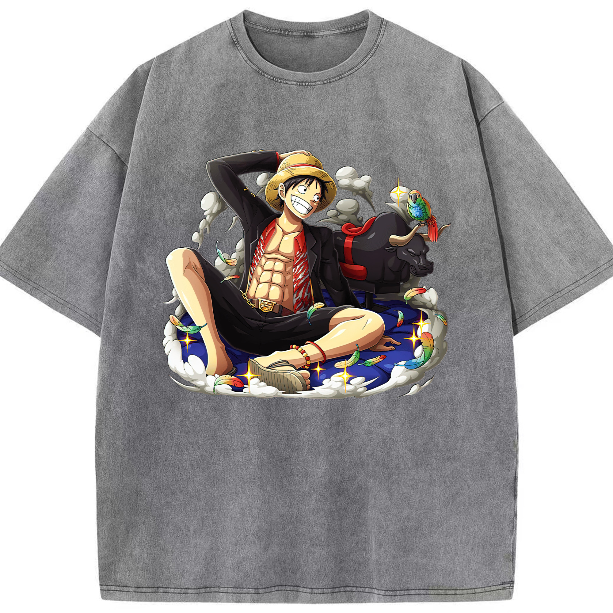 ワンピース モンキー・D・ルフィ ONE PIECE Monkey D. Luffy 綿100% ヴィンテージ風 半袖Tシャツ（フロントプリント）