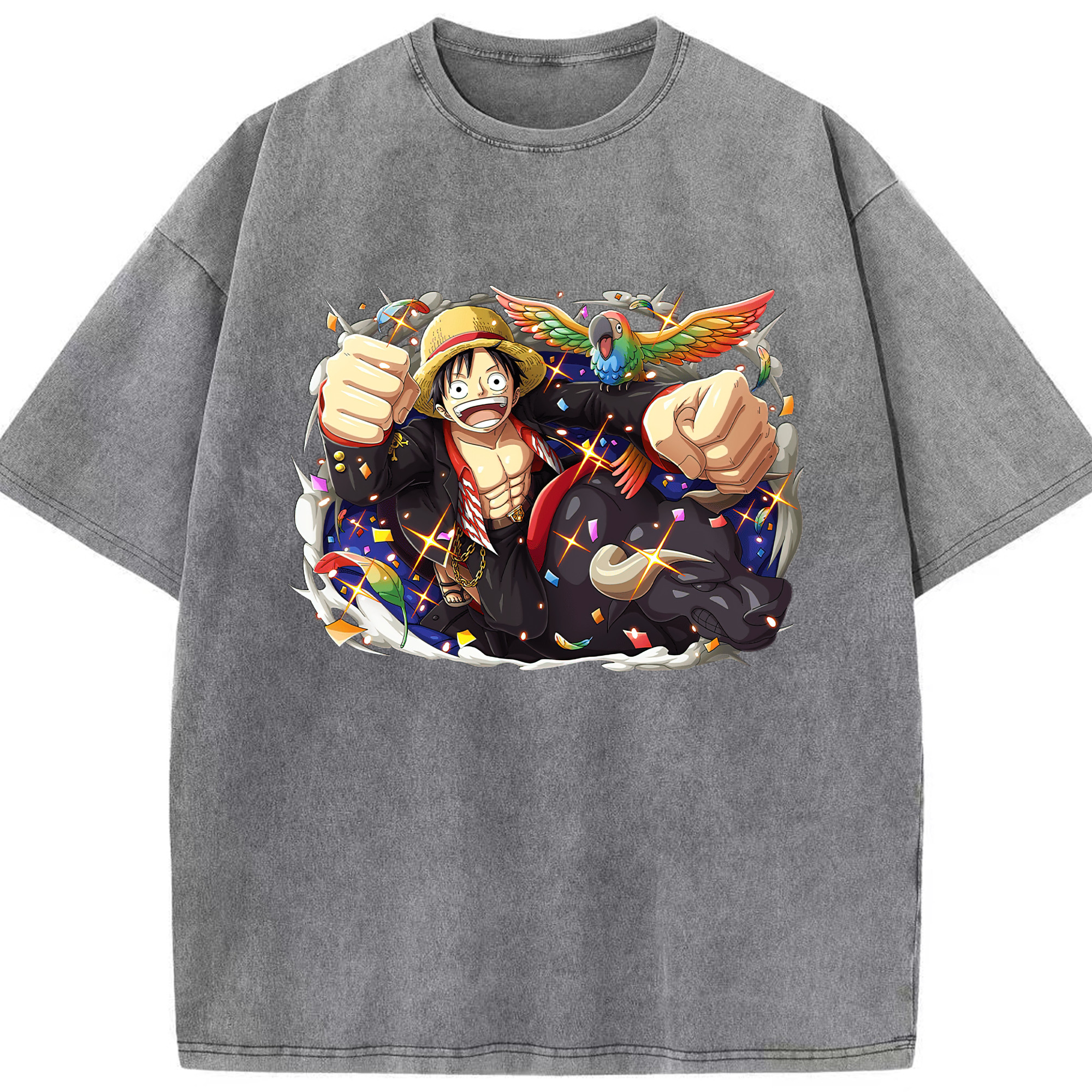 ワンピース モンキー・D・ルフィ ONE PIECE Monkey D. Luffy 綿100% ヴィンテージ風 半袖Tシャツ（フロントプリント）