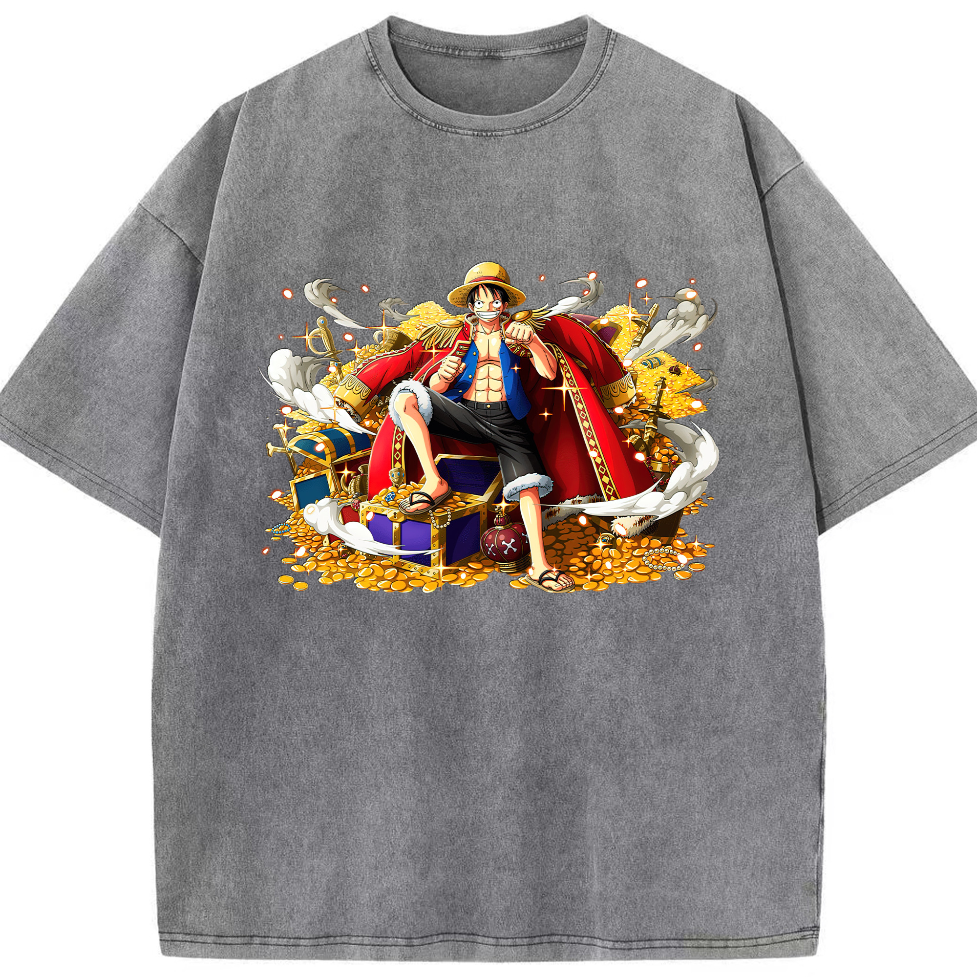 ワンピース モンキー・D・ルフィ ONE PIECE Monkey D. Luffy 綿100% ヴィンテージ風 半袖Tシャツ（フロントプリント）