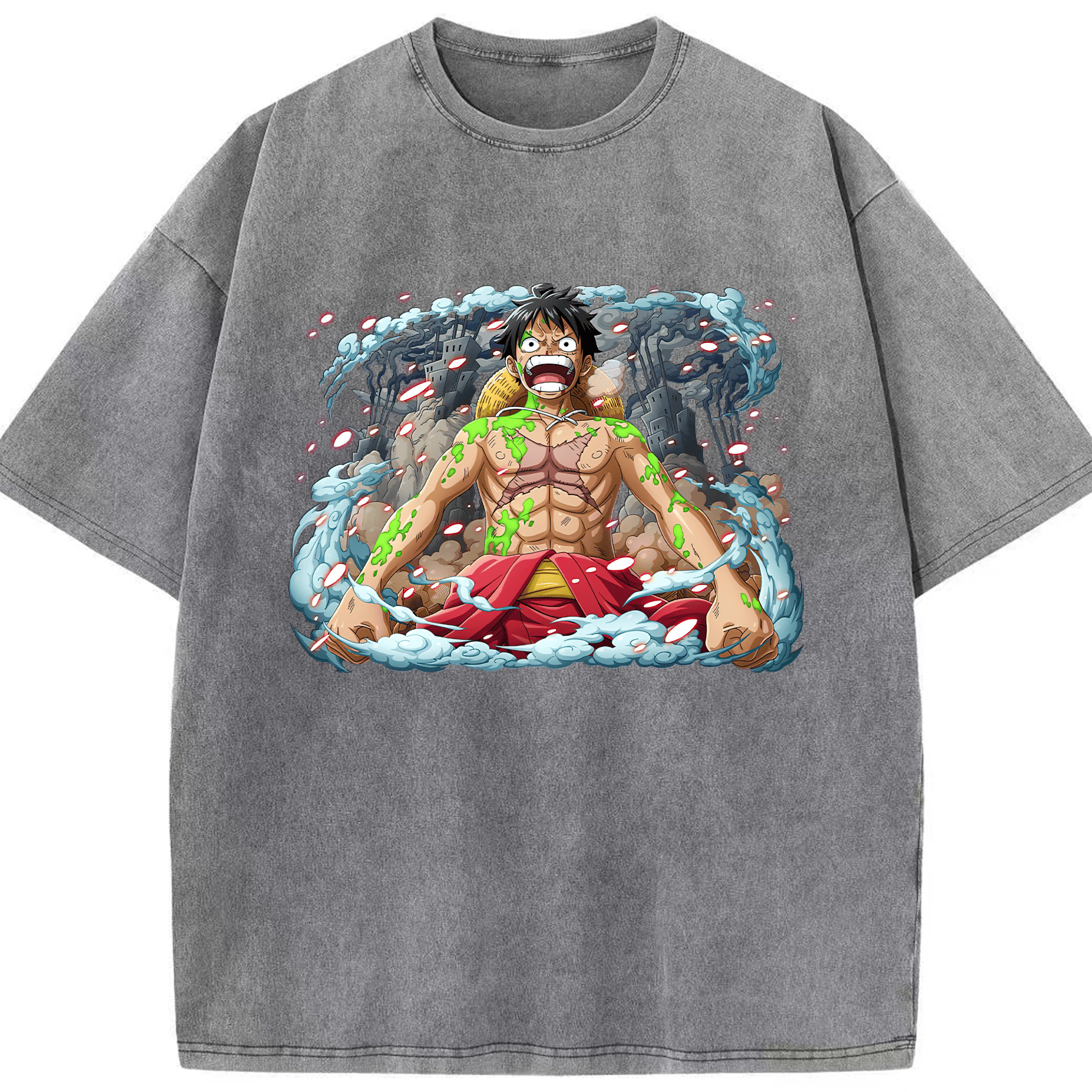 ワンピース モンキー・D・ルフィ ONE PIECE Monkey D. Luffy 綿100% ヴィンテージ風 半袖Tシャツ（フロントプリント）
