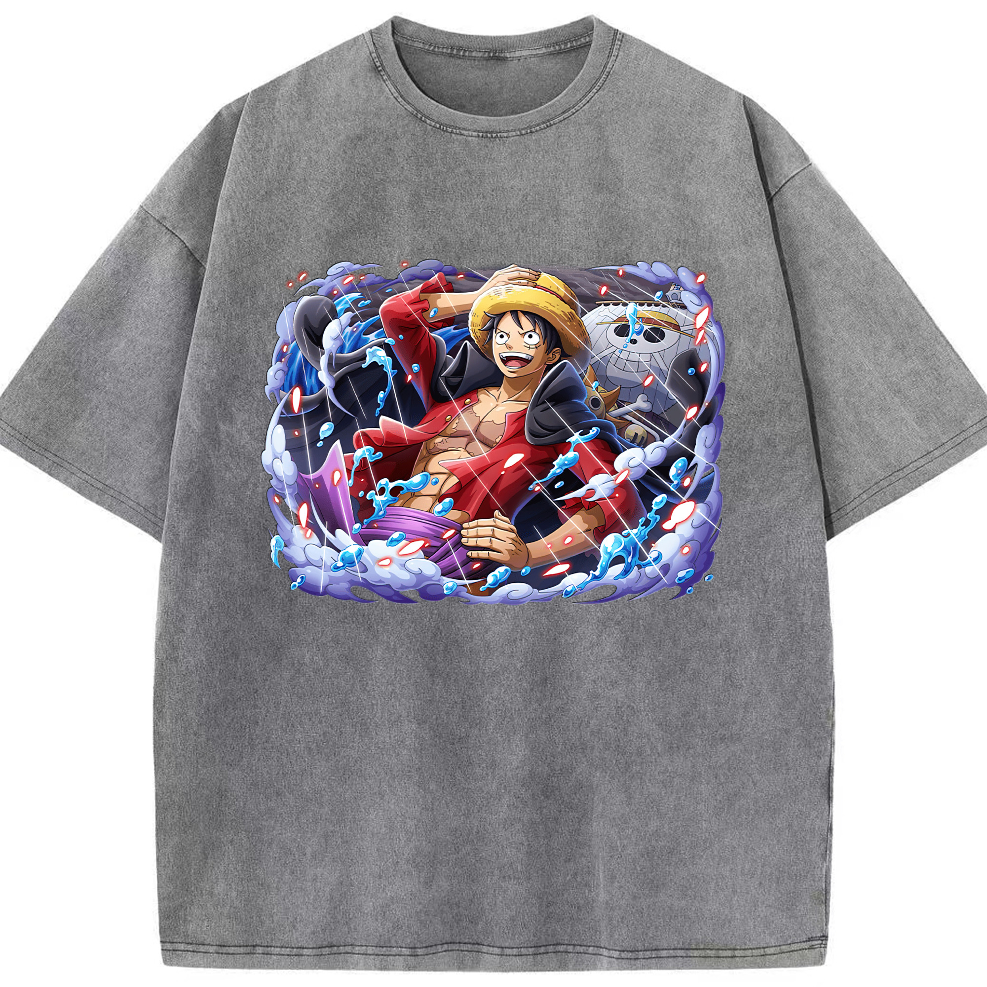 ワンピース モンキー・D・ルフィ ONE PIECE Monkey D. Luffy 綿100% ヴィンテージ風 半袖Tシャツ（フロントプリント）