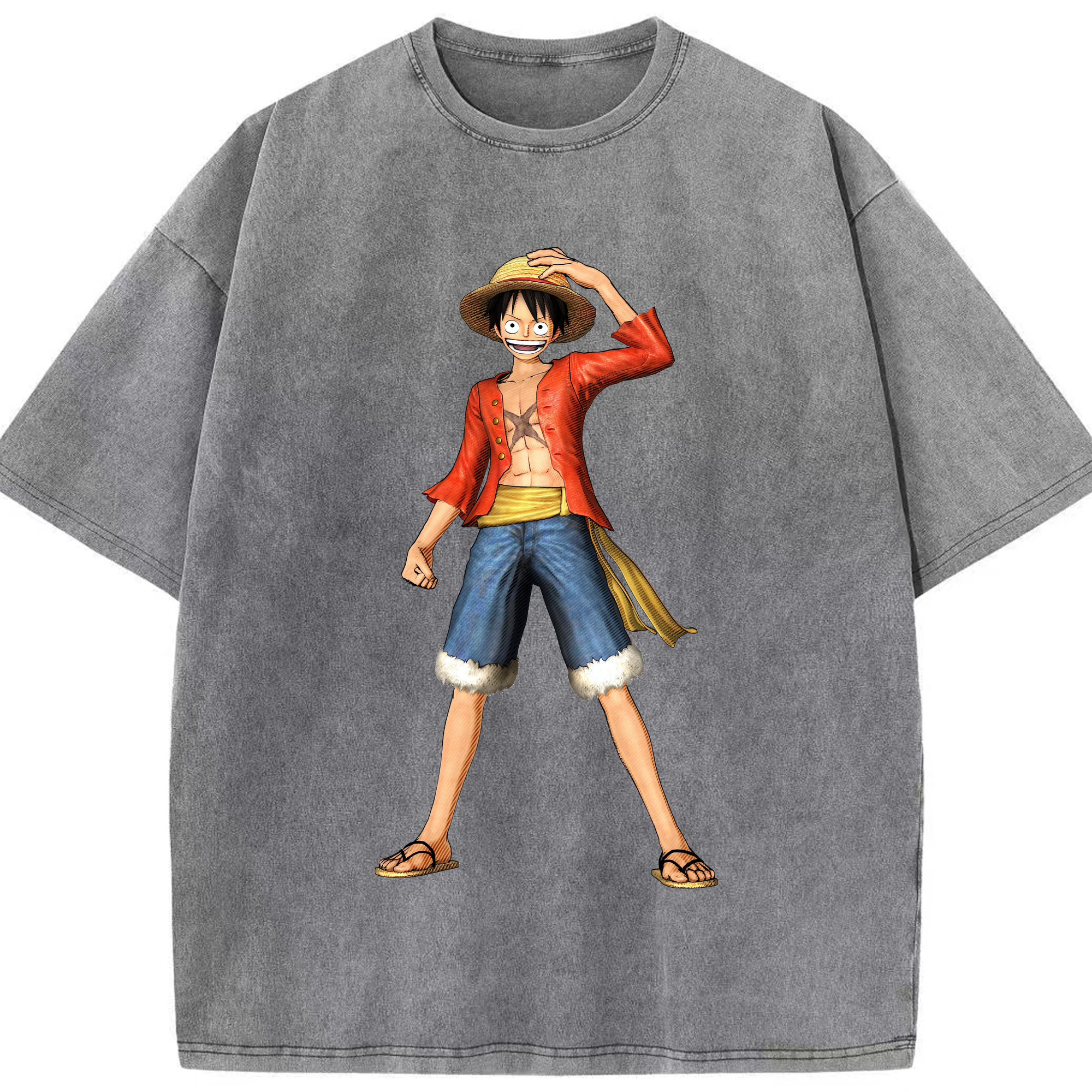 ワンピース モンキー・D・ルフィ ONE PIECE Monkey D. Luffy 綿100% ヴィンテージ風 半袖Tシャツ（フロントプリント）