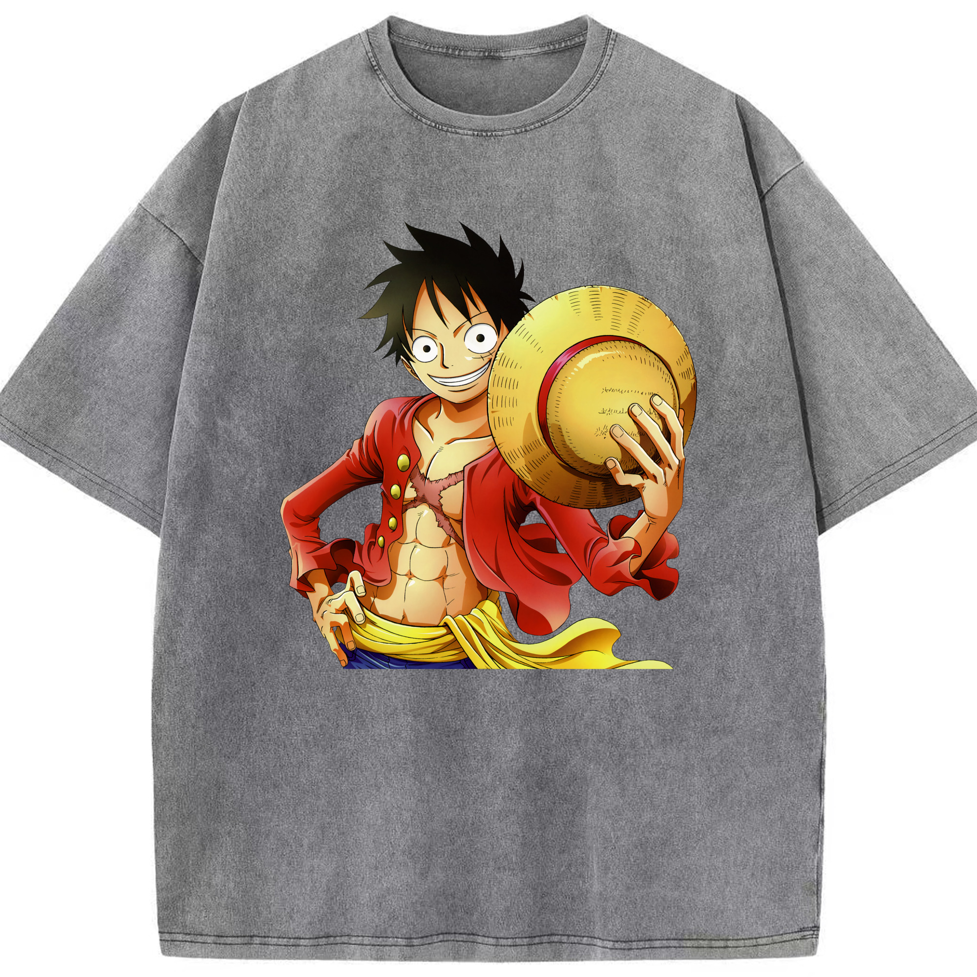 ワンピース モンキー・D・ルフィ ONE PIECE Monkey D. Luffy 綿100% ヴィンテージ風 半袖Tシャツ（フロントプリント）