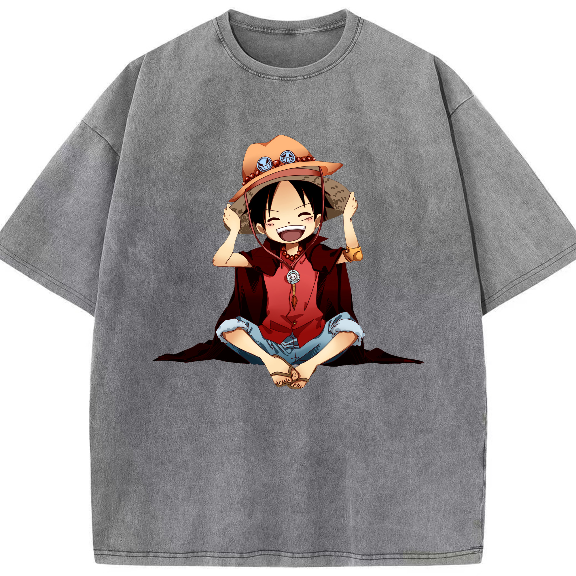 ワンピース モンキー・D・ルフィ ONE PIECE Monkey D. Luffy 綿100% ヴィンテージ風 半袖Tシャツ（フロントプリント）