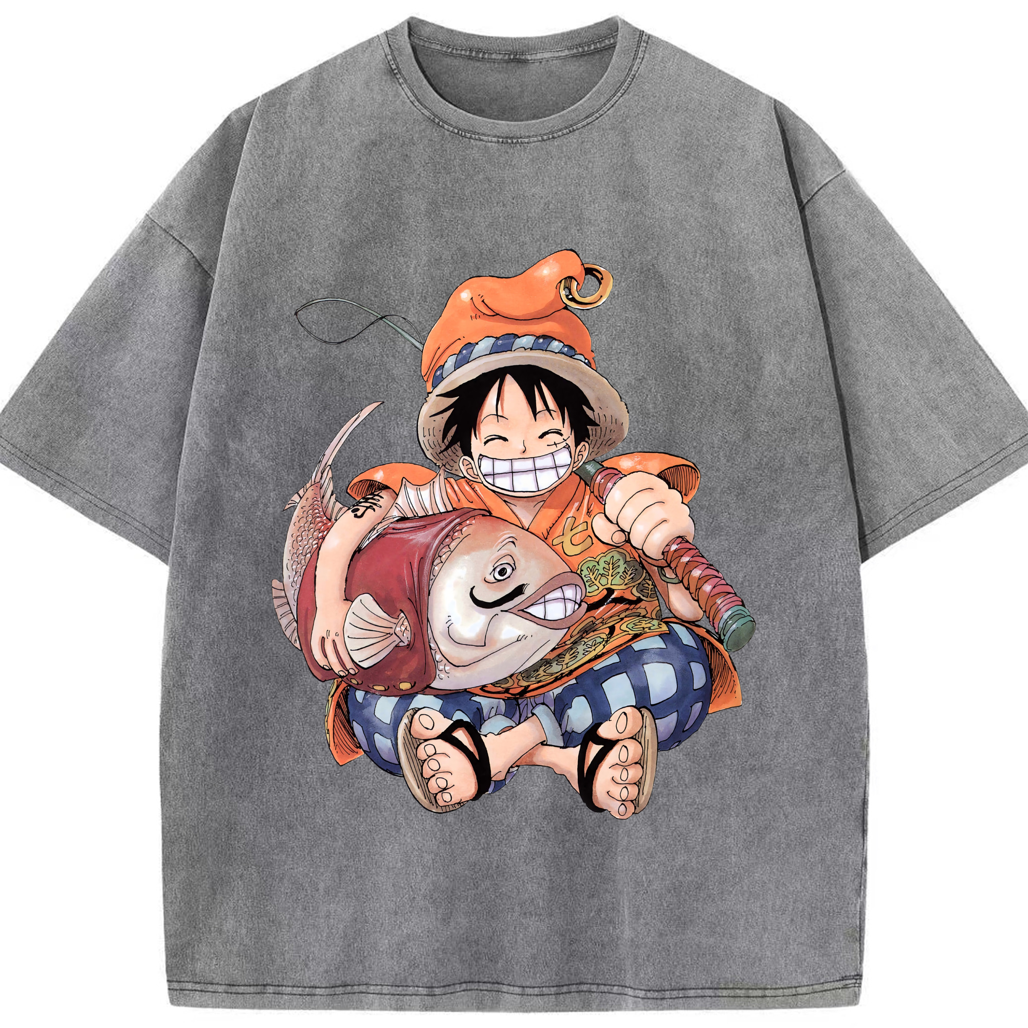 ワンピース モンキー・D・ルフィ ONE PIECE Monkey D. Luffy 綿100% ヴィンテージ風 半袖Tシャツ（フロントプリント）