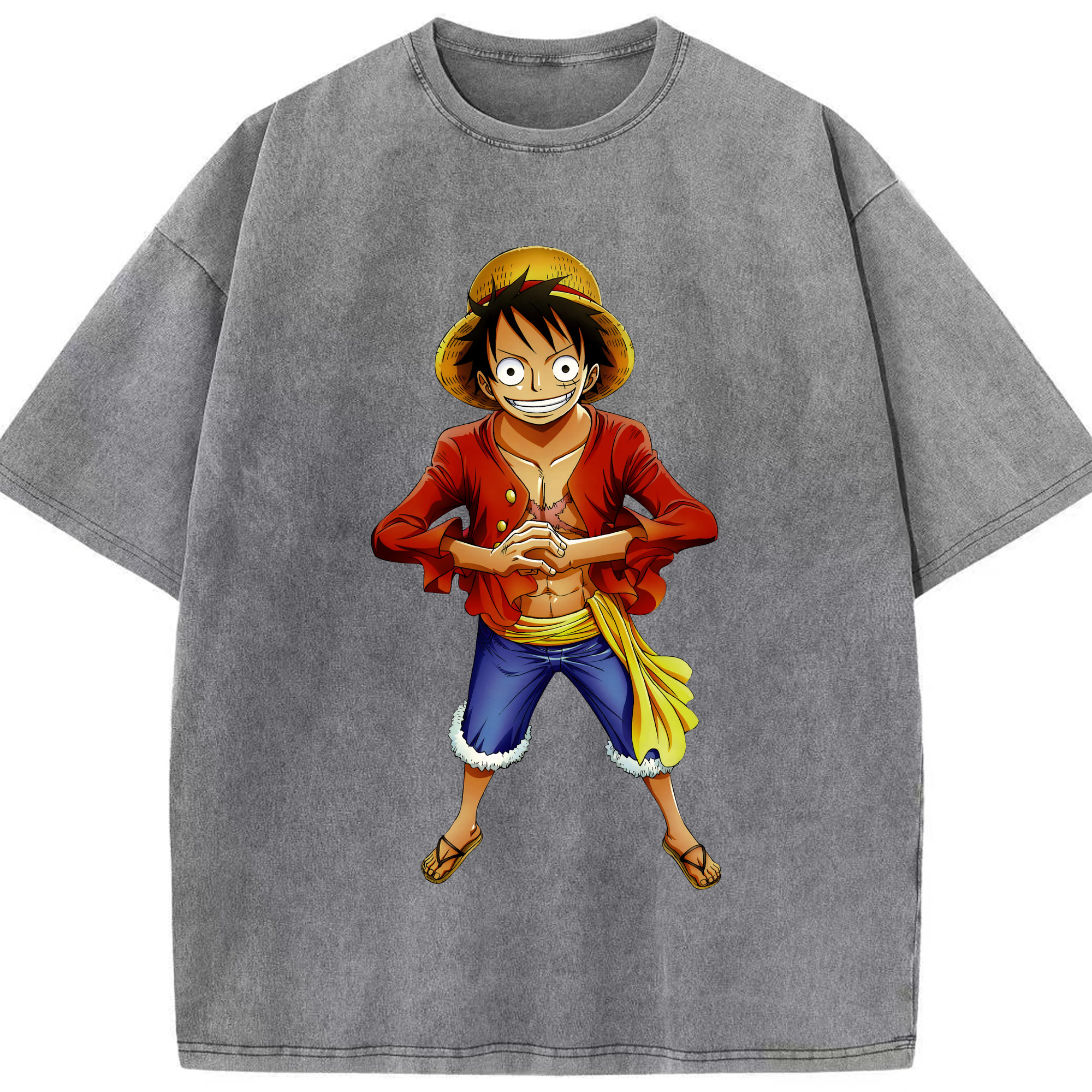 ワンピース モンキー・D・ルフィ ONE PIECE Monkey D. Luffy 綿100% ヴィンテージ風 半袖Tシャツ（フロントプリント）