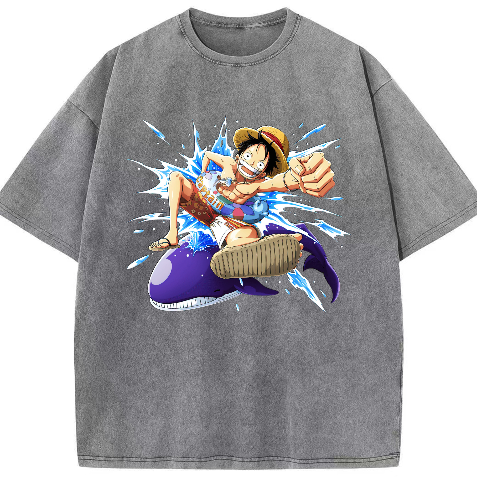 ワンピース モンキー・D・ルフィ ONE PIECE Monkey D. Luffy 綿100% ヴィンテージ風 半袖Tシャツ（フロントプリント）