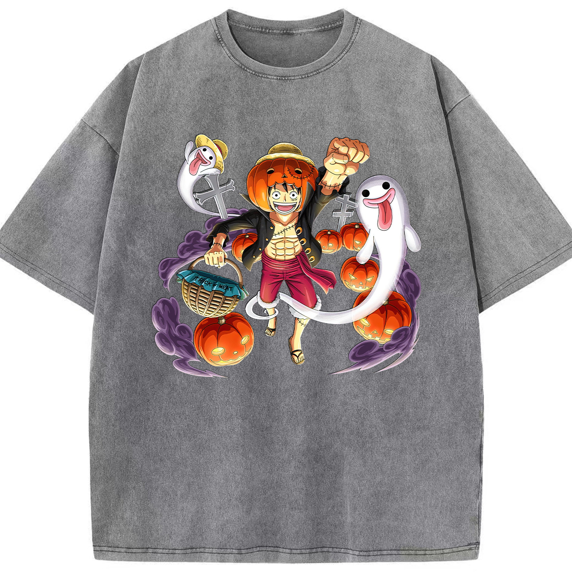 ワンピース モンキー・D・ルフィ ONE PIECE Monkey D. Luffy 綿100% ヴィンテージ風 半袖Tシャツ（フロントプリント）