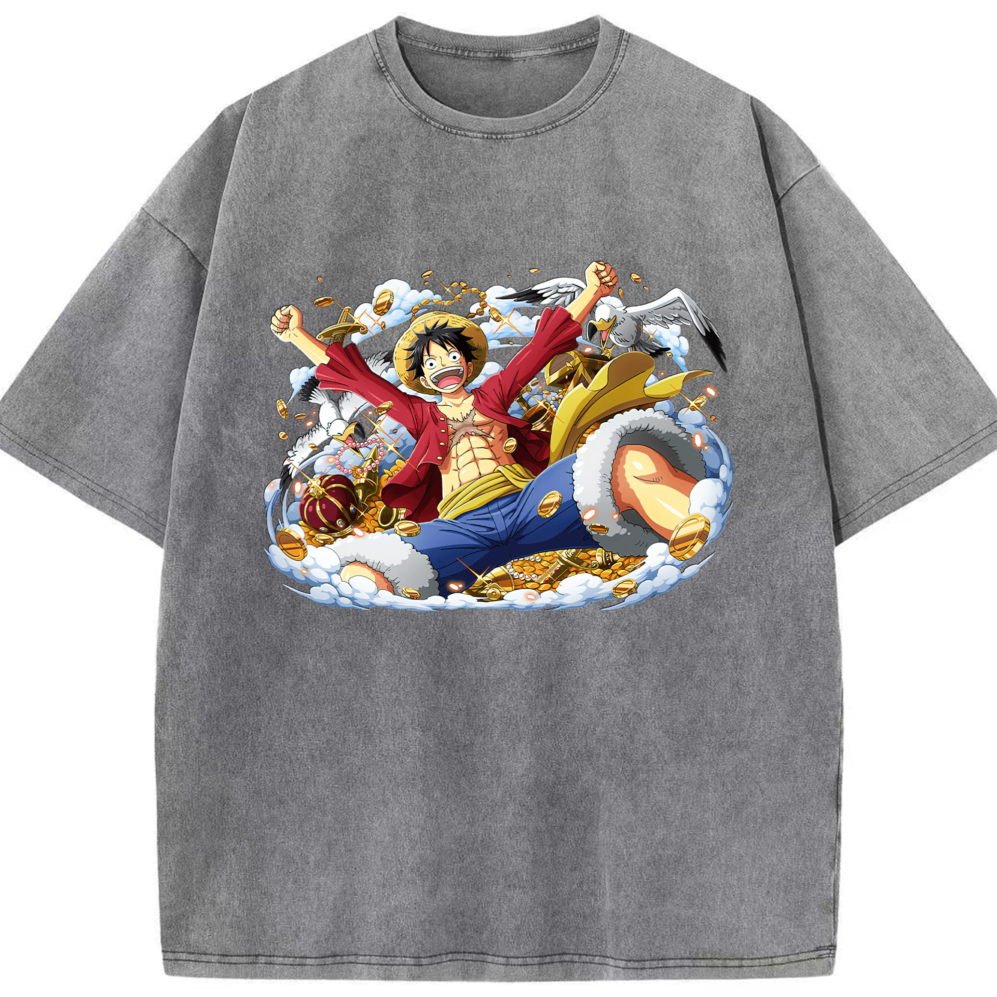 ワンピース モンキー・D・ルフィ ONE PIECE Monkey D. Luffy 綿100% ヴィンテージ風 半袖Tシャツ（フロントプリント）
