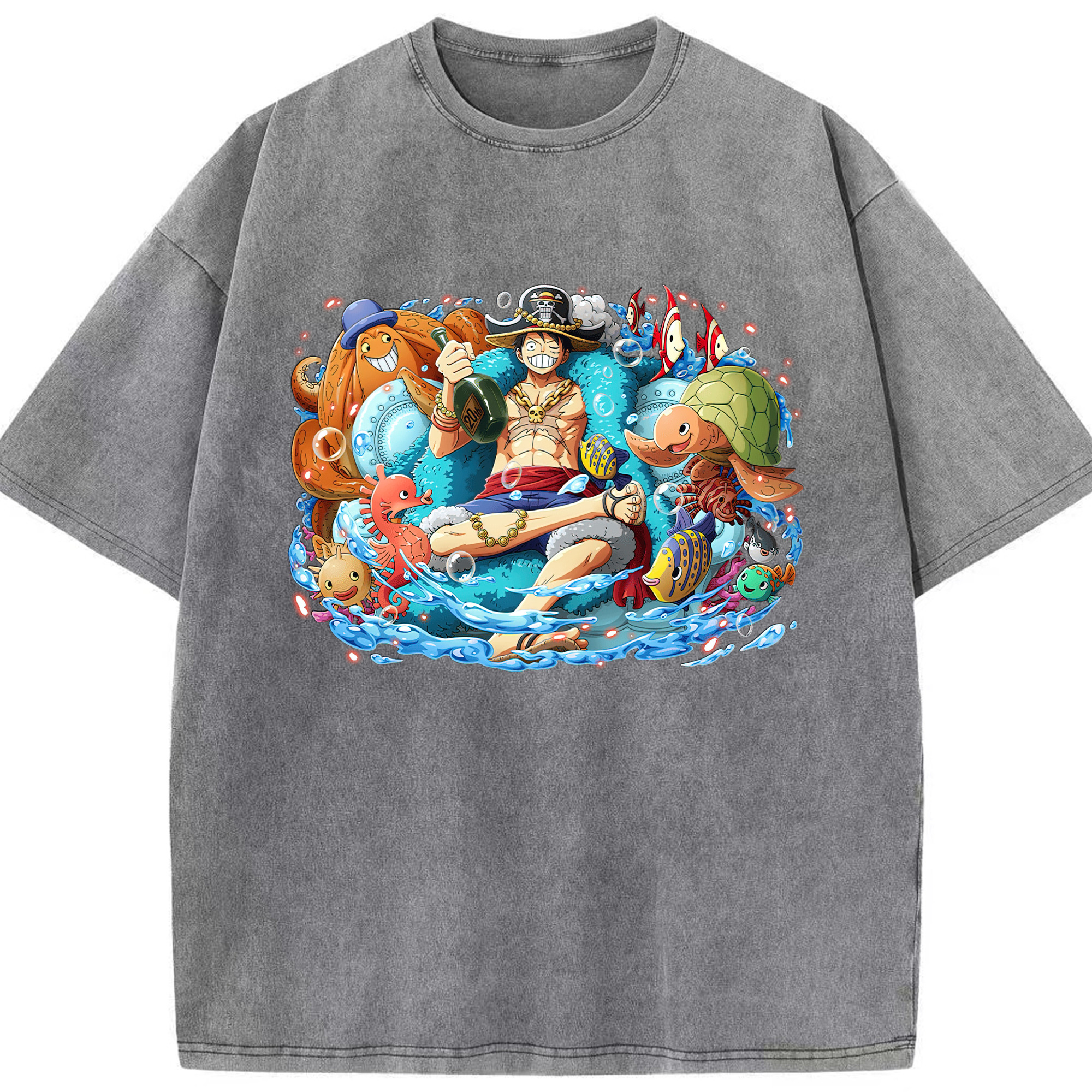 ワンピース モンキー・D・ルフィ ONE PIECE Monkey D. Luffy 綿100% ヴィンテージ風 半袖Tシャツ（フロントプリント）
