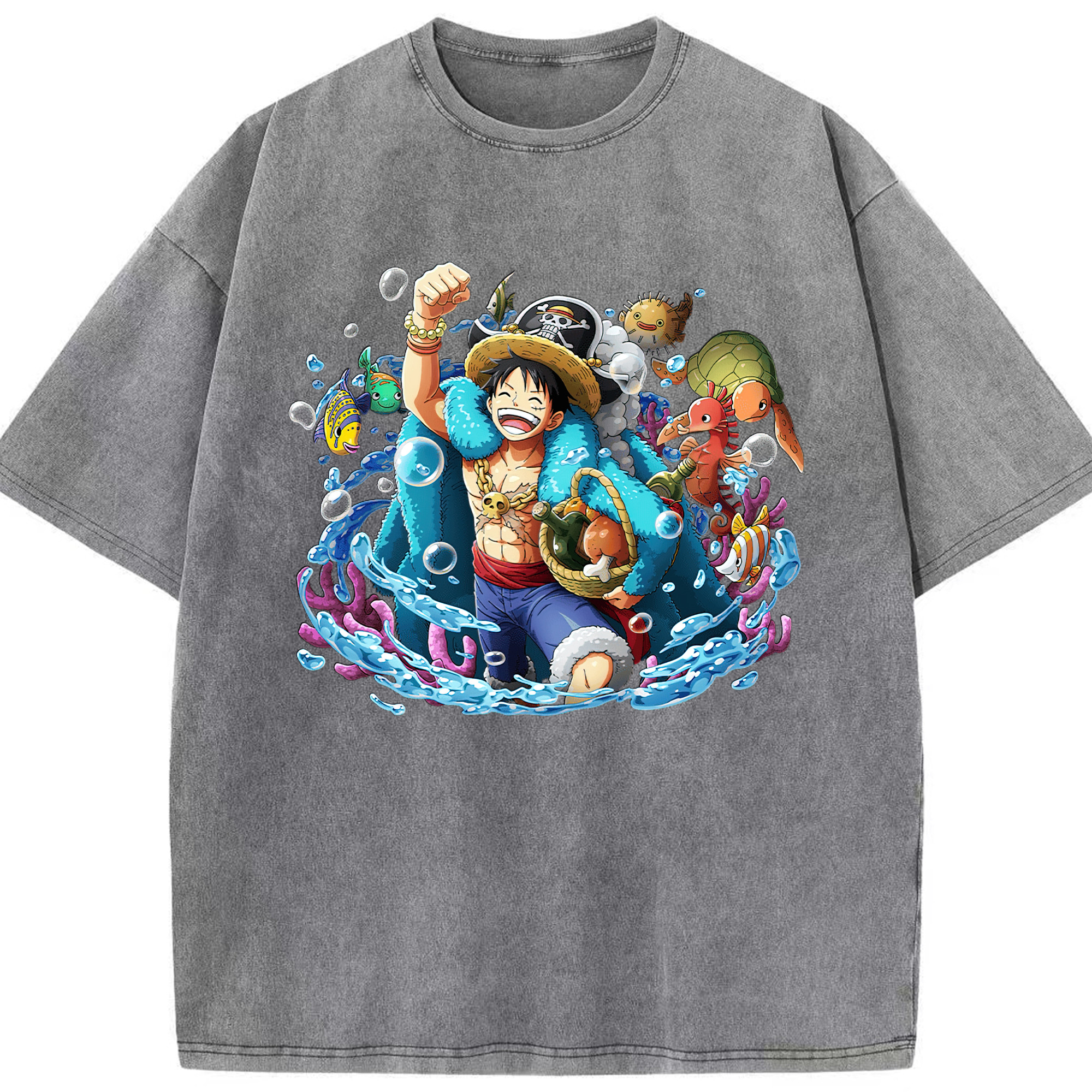 ワンピース モンキー・D・ルフィ ONE PIECE Monkey D. Luffy 綿100% ヴィンテージ風 半袖Tシャツ（フロントプリント）