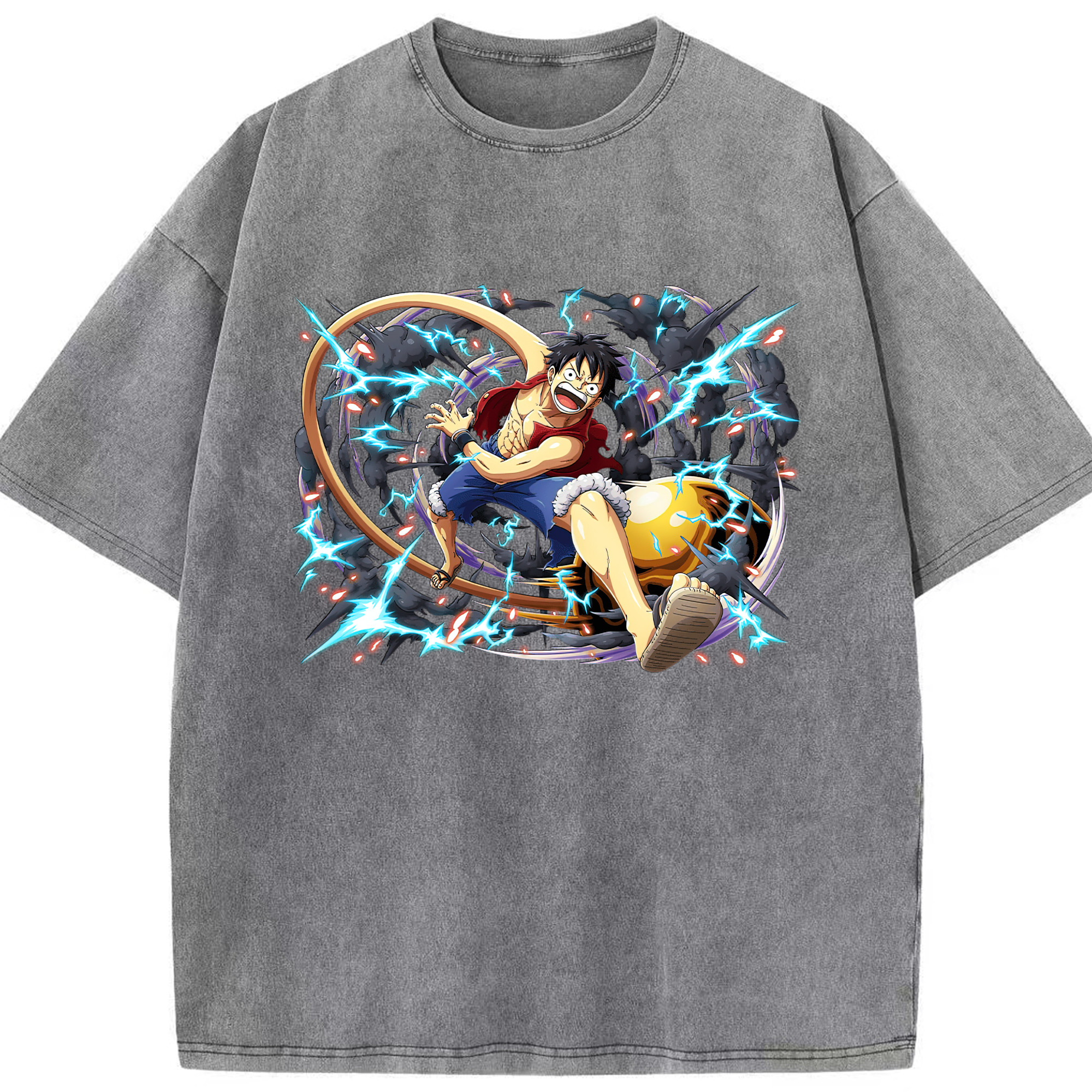 ワンピース モンキー・D・ルフィ ONE PIECE Monkey D. Luffy 綿100% ヴィンテージ風 半袖Tシャツ（フロントプリント）