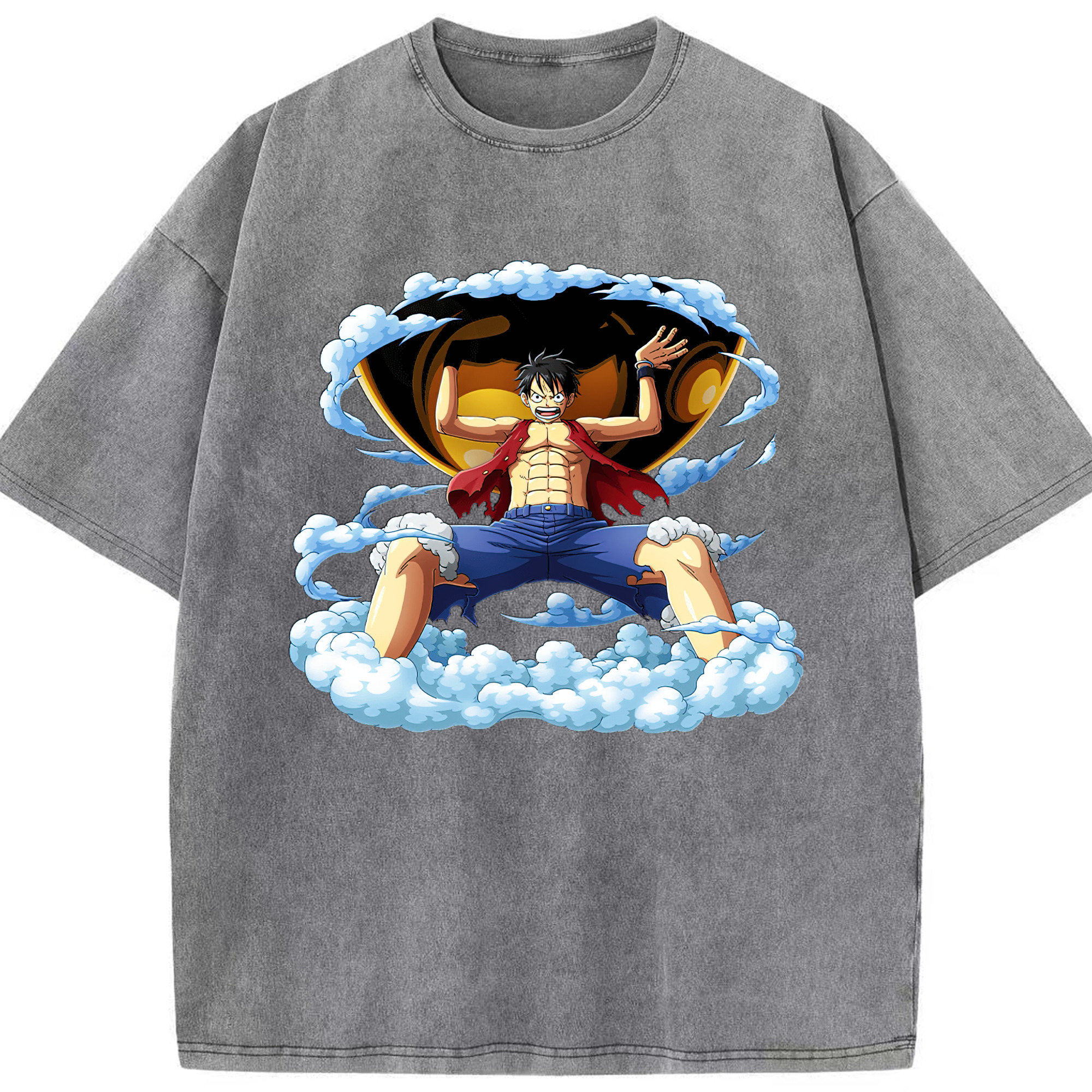 ワンピース モンキー・D・ルフィ ONE PIECE Monkey D. Luffy 綿100% ヴィンテージ風 半袖Tシャツ（フロントプリント）