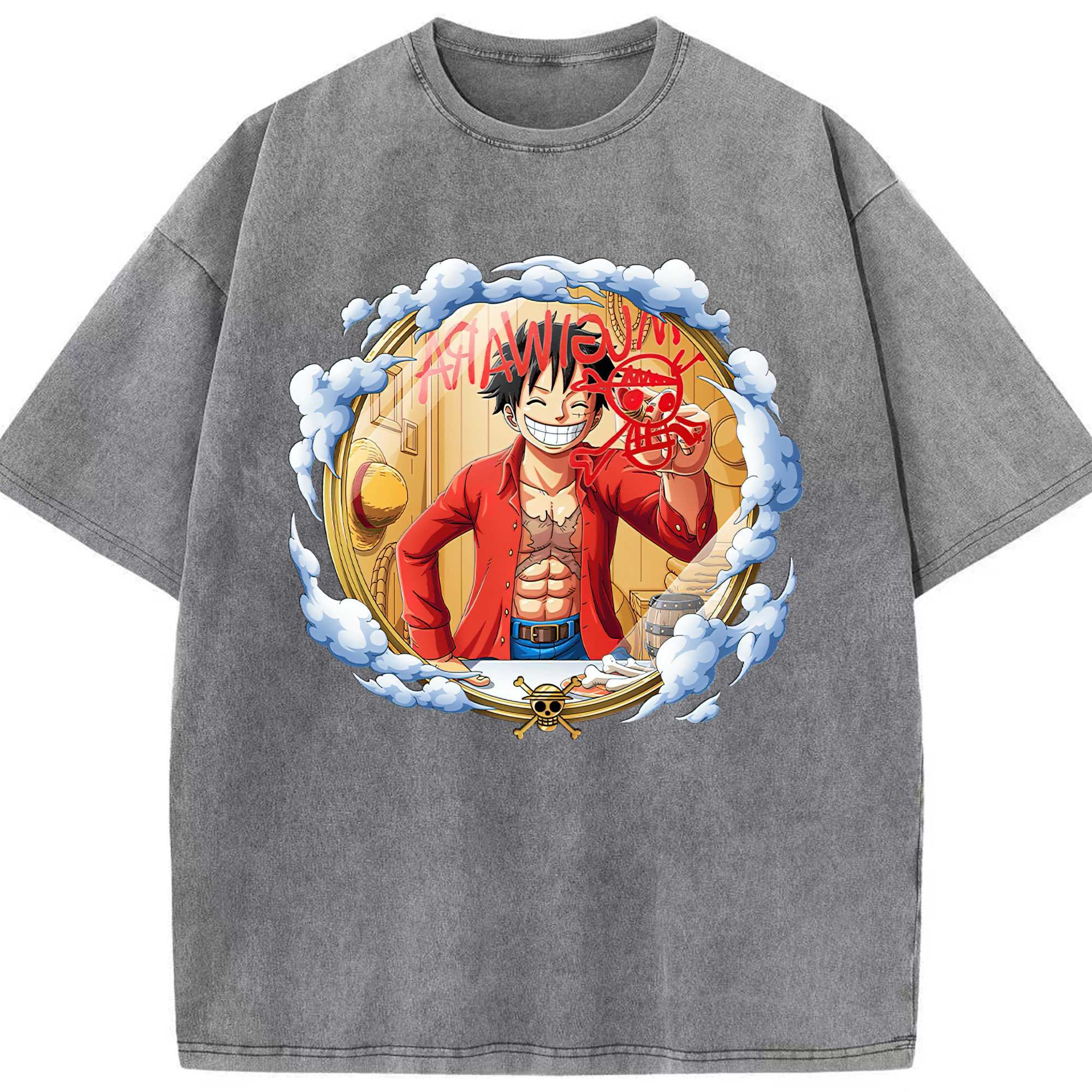 ワンピース モンキー・D・ルフィ ONE PIECE Monkey D. Luffy 綿100% ヴィンテージ風 半袖Tシャツ（フロントプリント）