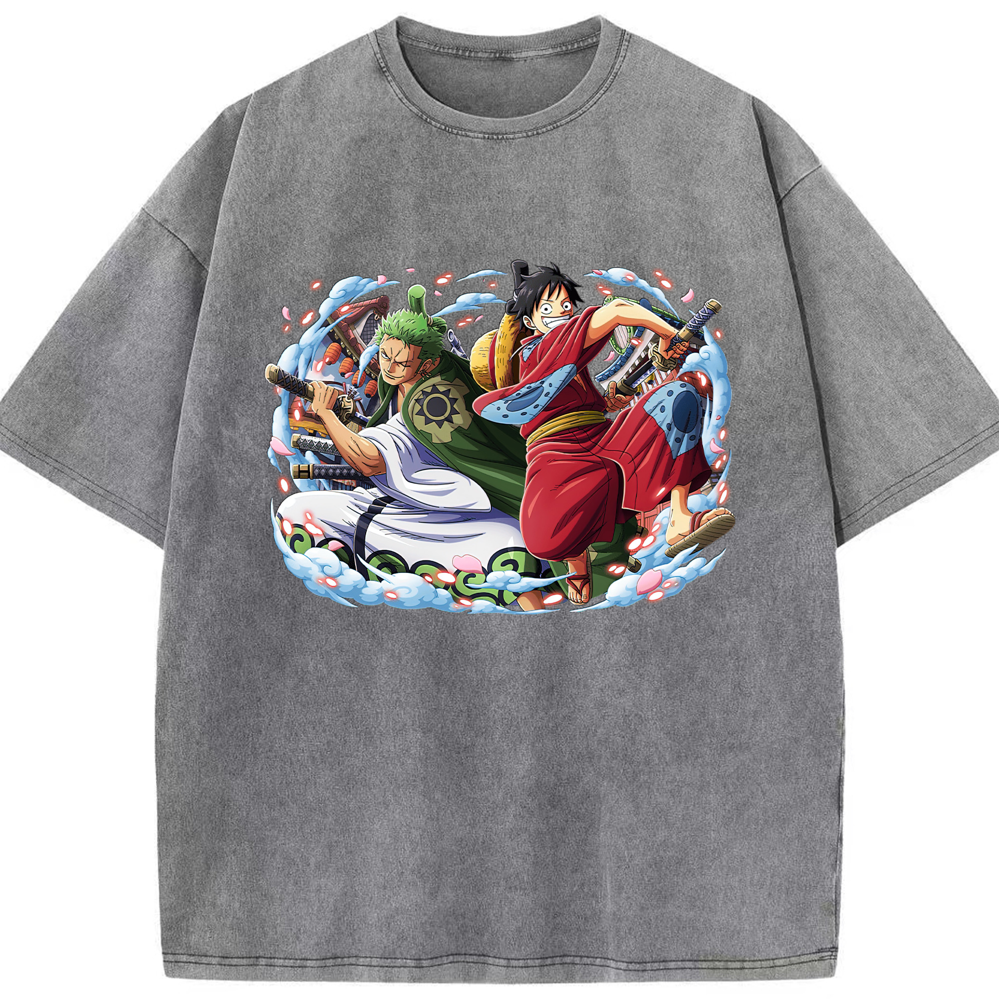 ワンピース モンキー・D・ルフィ ONE PIECE Monkey D. Luffy 綿100% ヴィンテージ風 半袖Tシャツ（フロントプリント）
