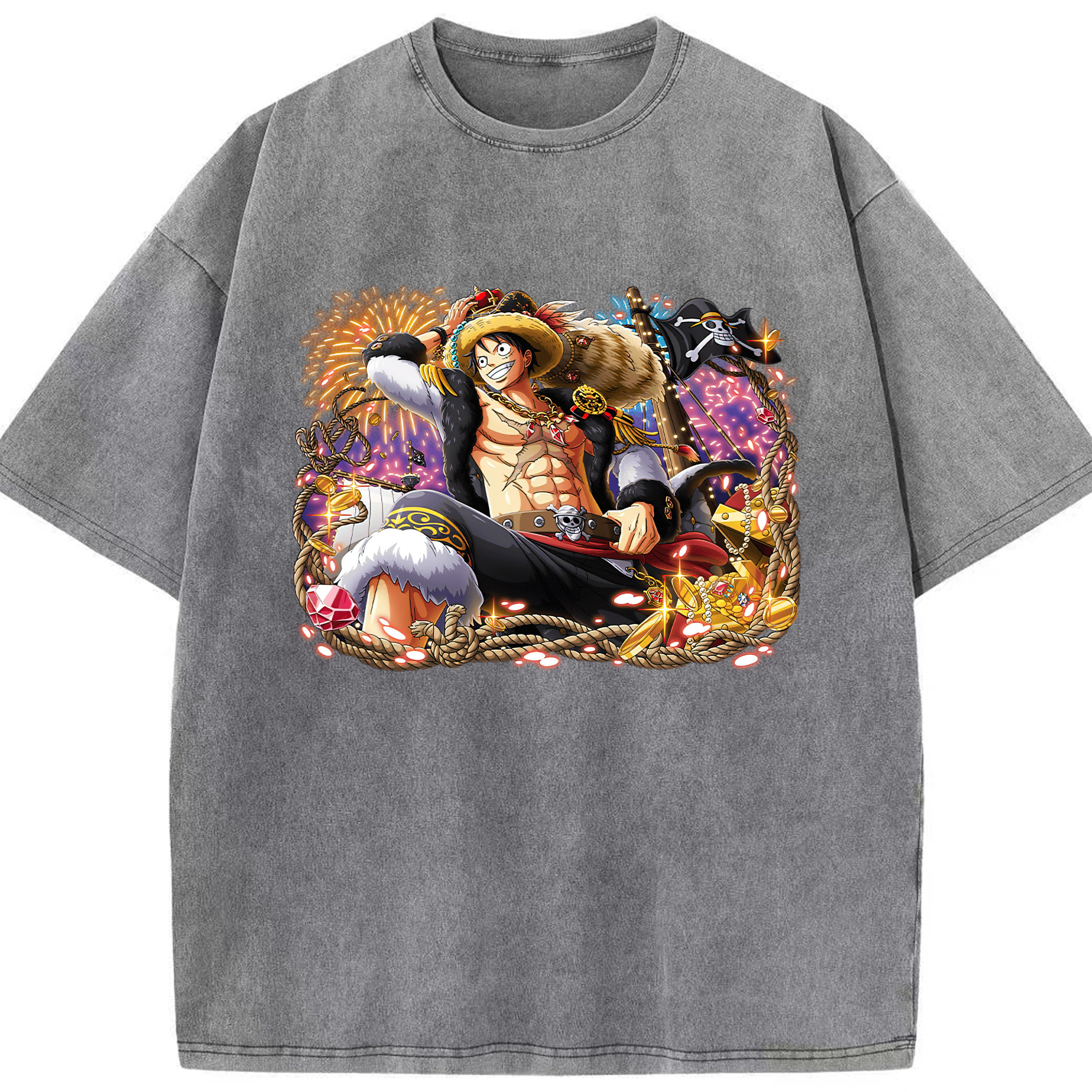 ワンピース モンキー・D・ルフィ ONE PIECE Monkey D. Luffy 綿100% ヴィンテージ風 半袖Tシャツ（フロントプリント）