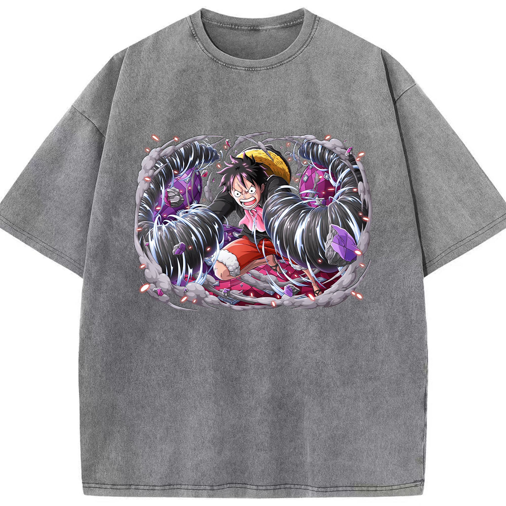 ワンピース モンキー・D・ルフィ ONE PIECE Monkey D. Luffy 綿100% ヴィンテージ風 半袖Tシャツ（フロントプリント）