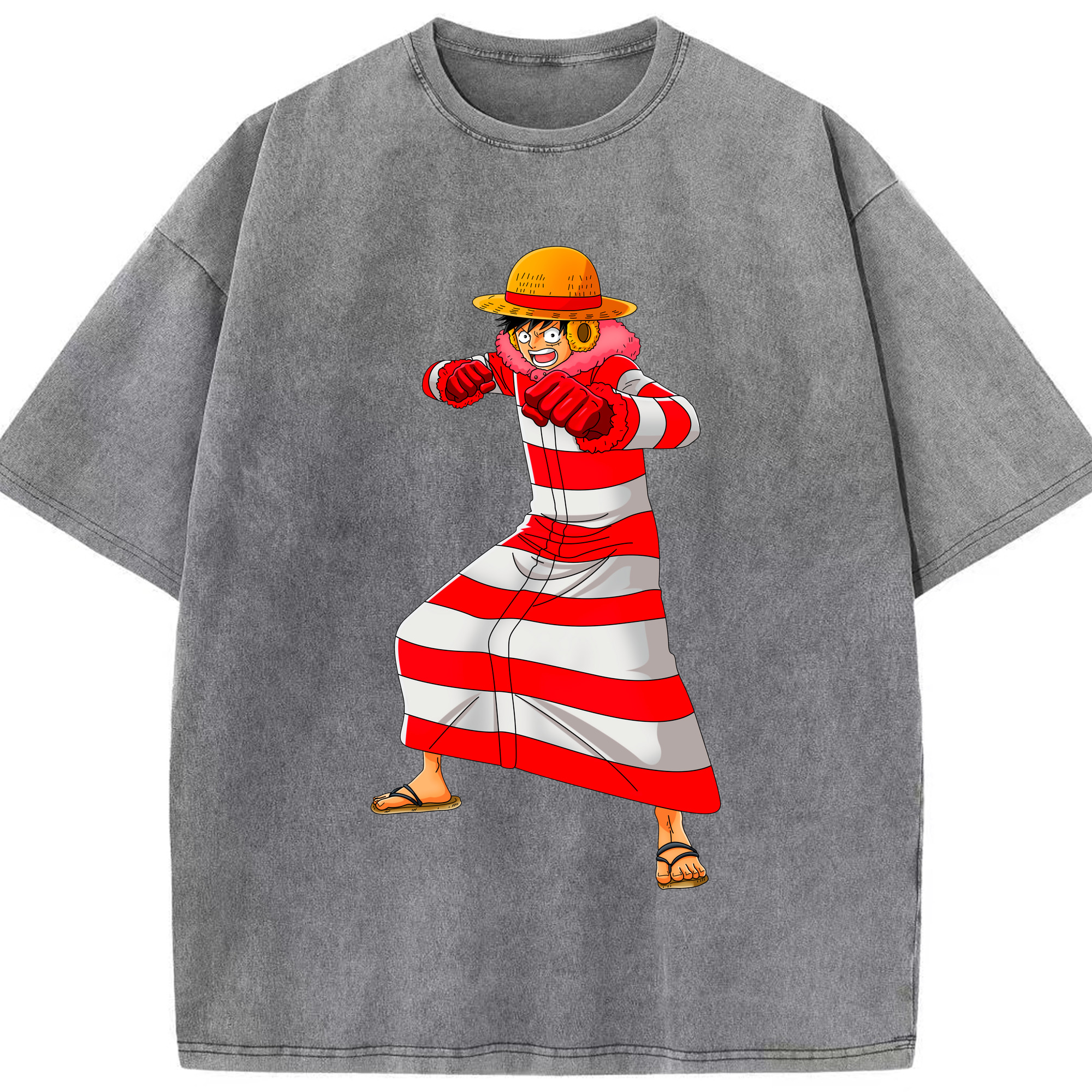 ワンピース モンキー・D・ルフィ ONE PIECE Monkey D. Luffy 綿100% ヴィンテージ風 半袖Tシャツ（フロントプリント）